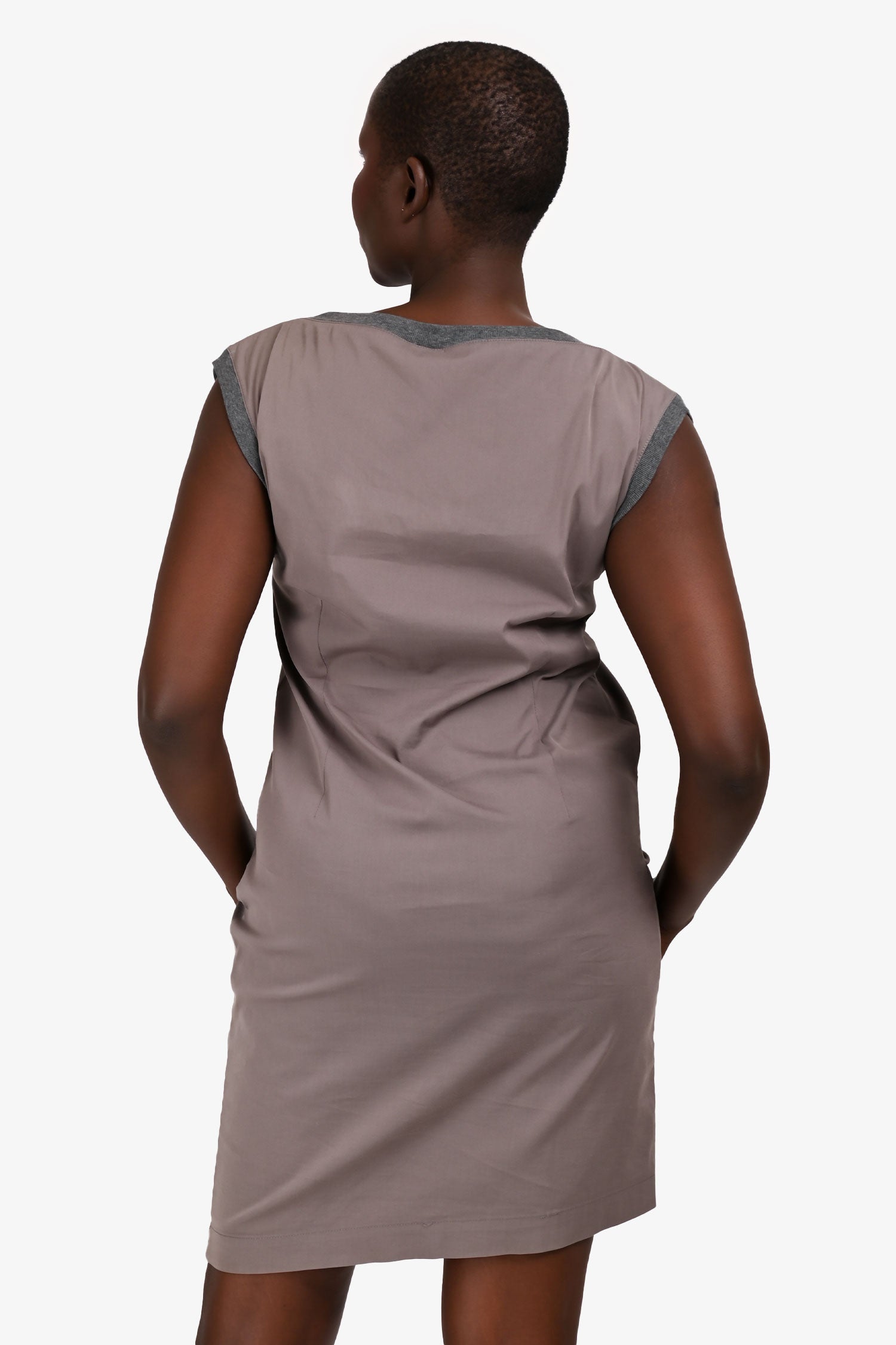 Brunello Cucinelli Grey Cotton Rouched Front Shift Dress Size M