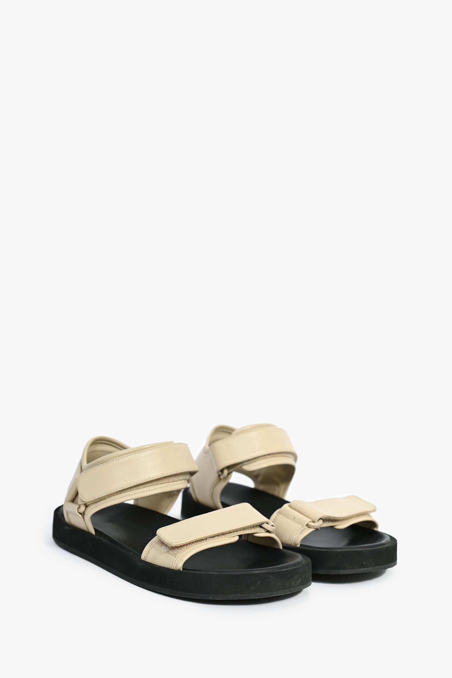 The Row White/Black 'Hook & Loop' Leather Sandals Size 35