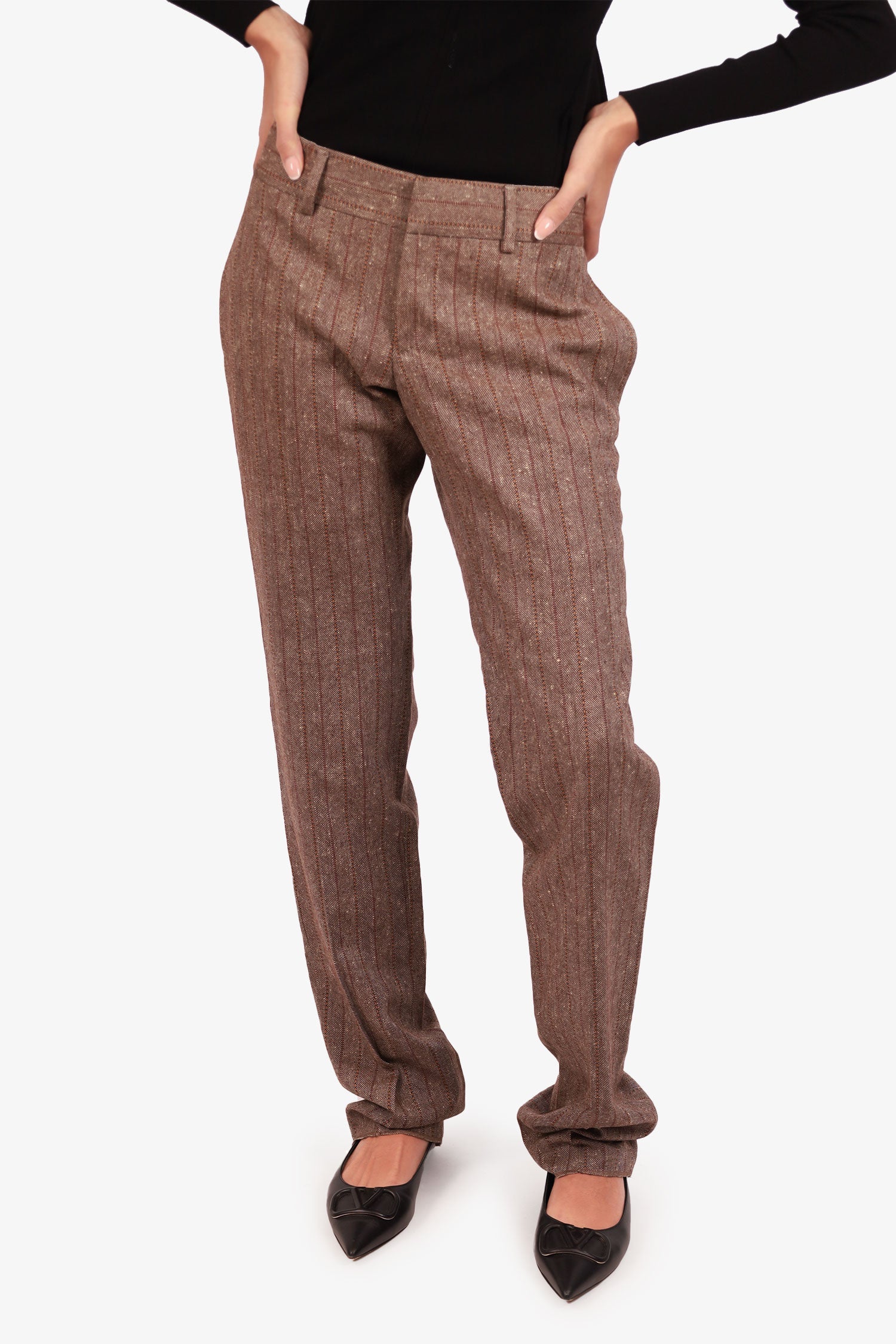 Gucci Brown Wool Striped Trousers Size 48