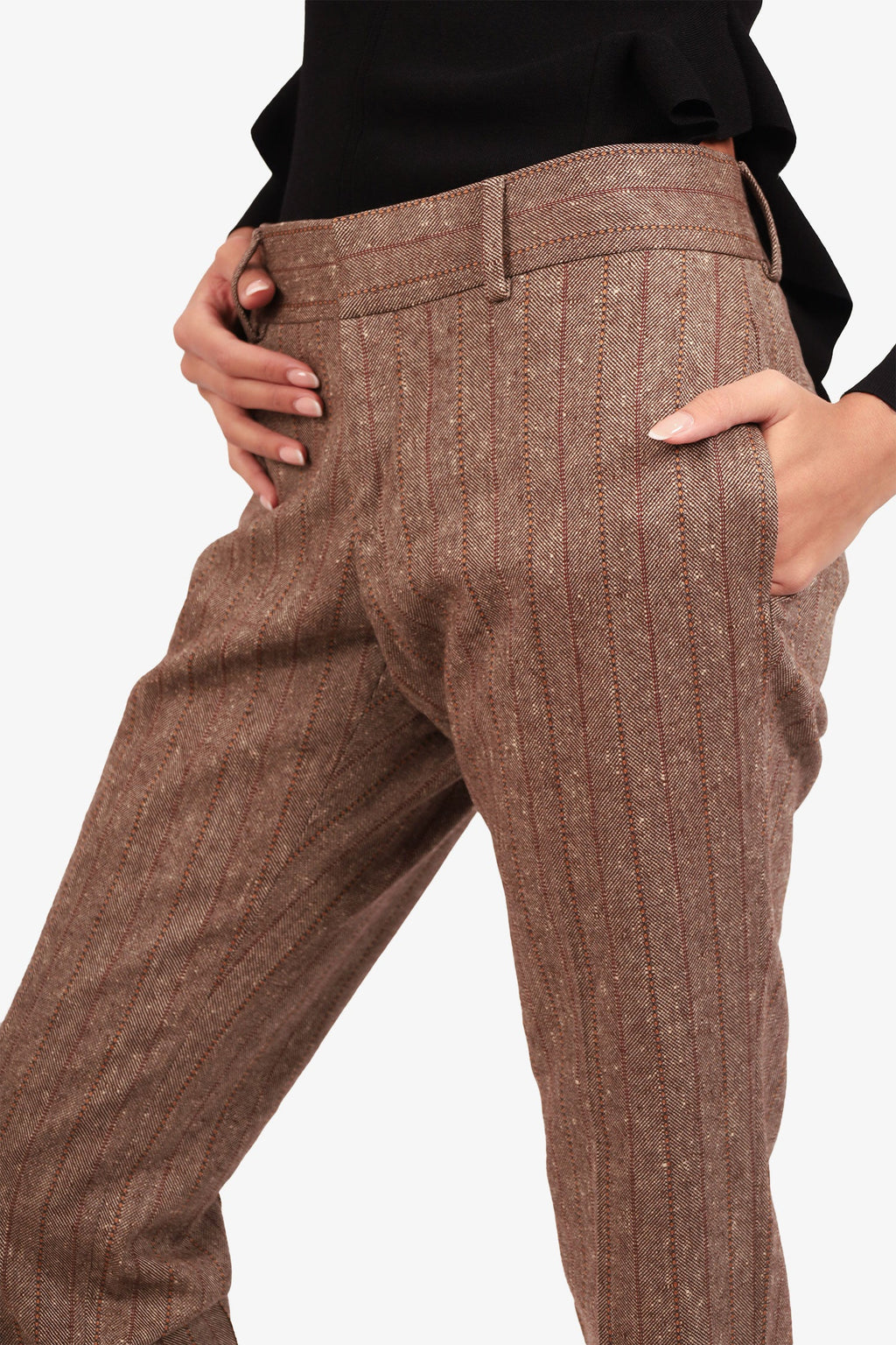 Gucci Brown Wool Striped Trousers Size 48