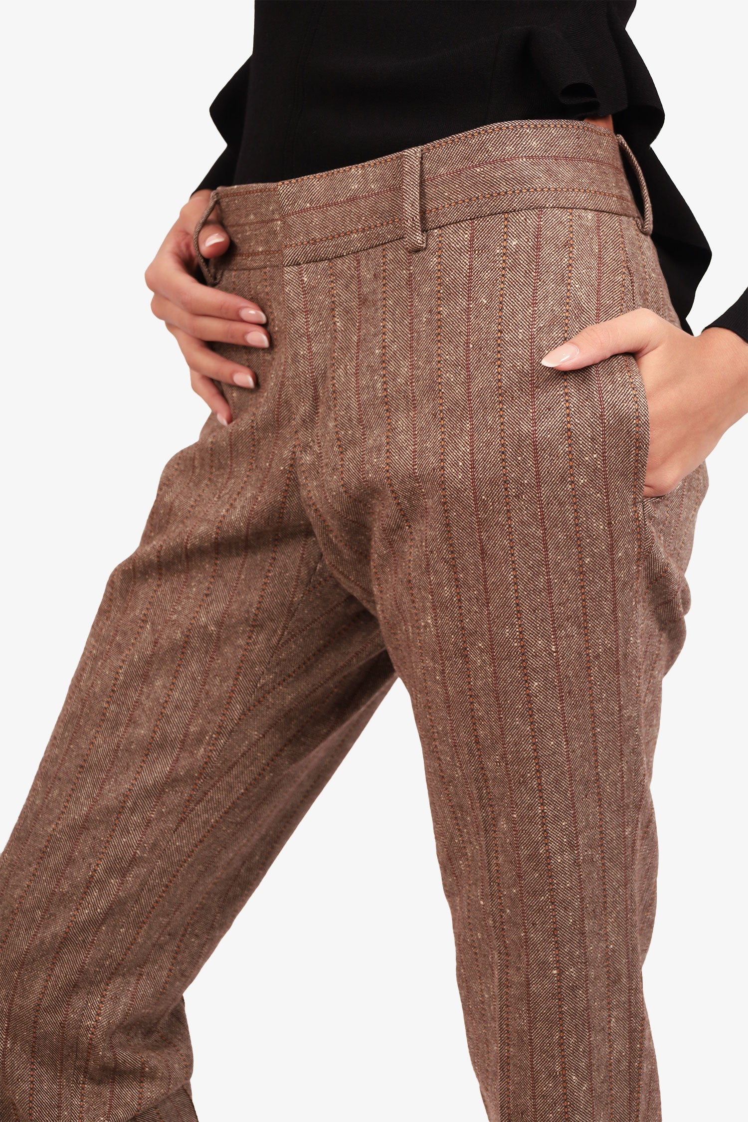 Gucci Brown Wool Striped Trousers Size 48