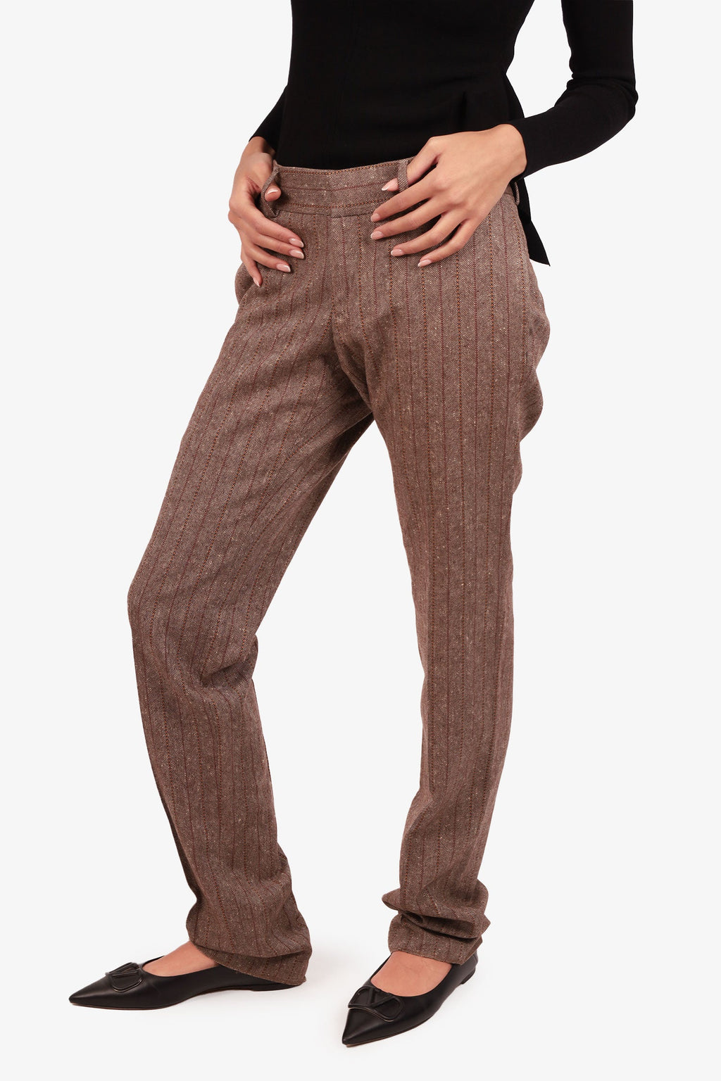 Gucci Brown Wool Striped Trousers Size 48