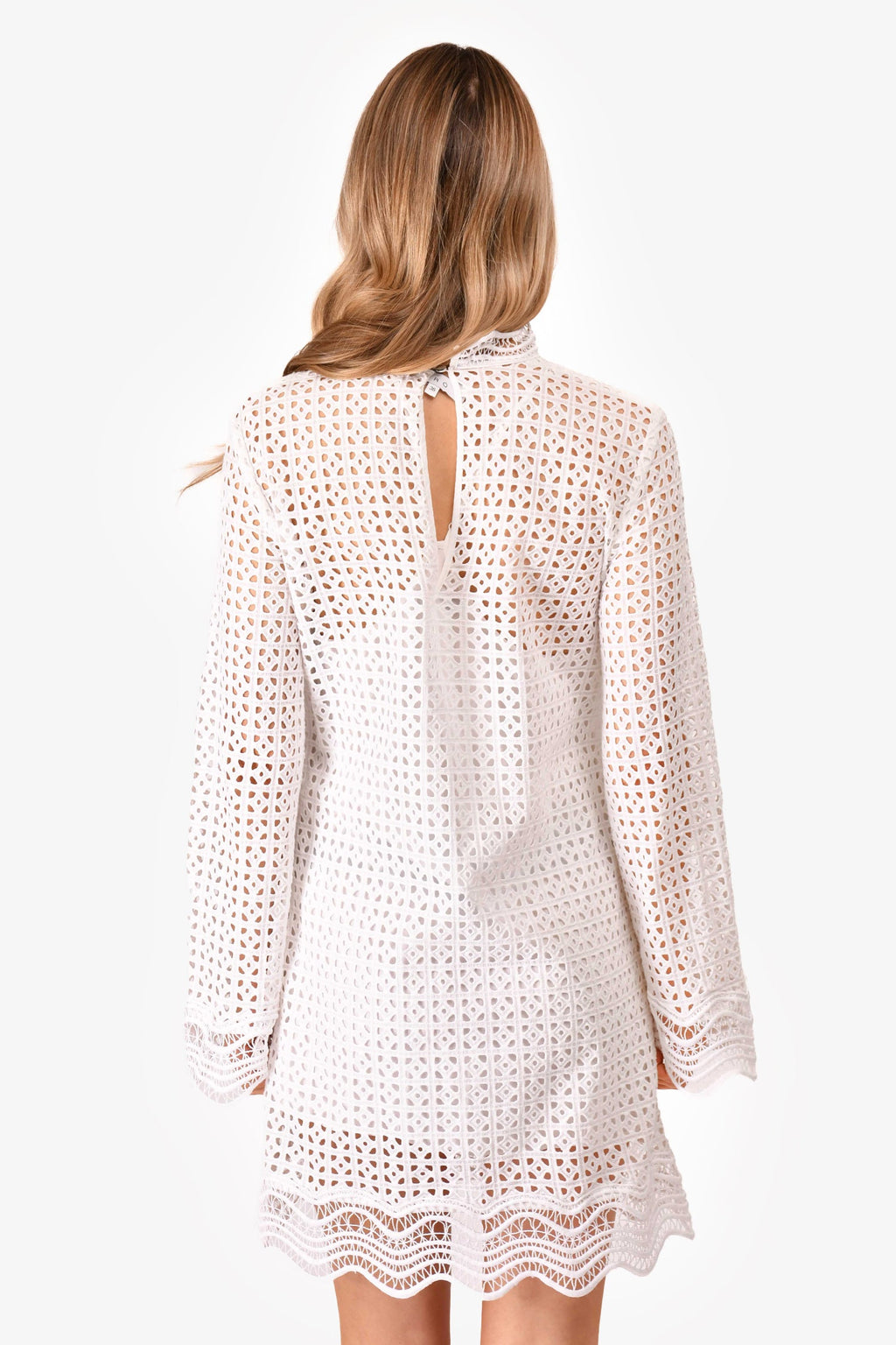 IRO White Crochet Long Sleeve Mini Dress with Slip Size 36
