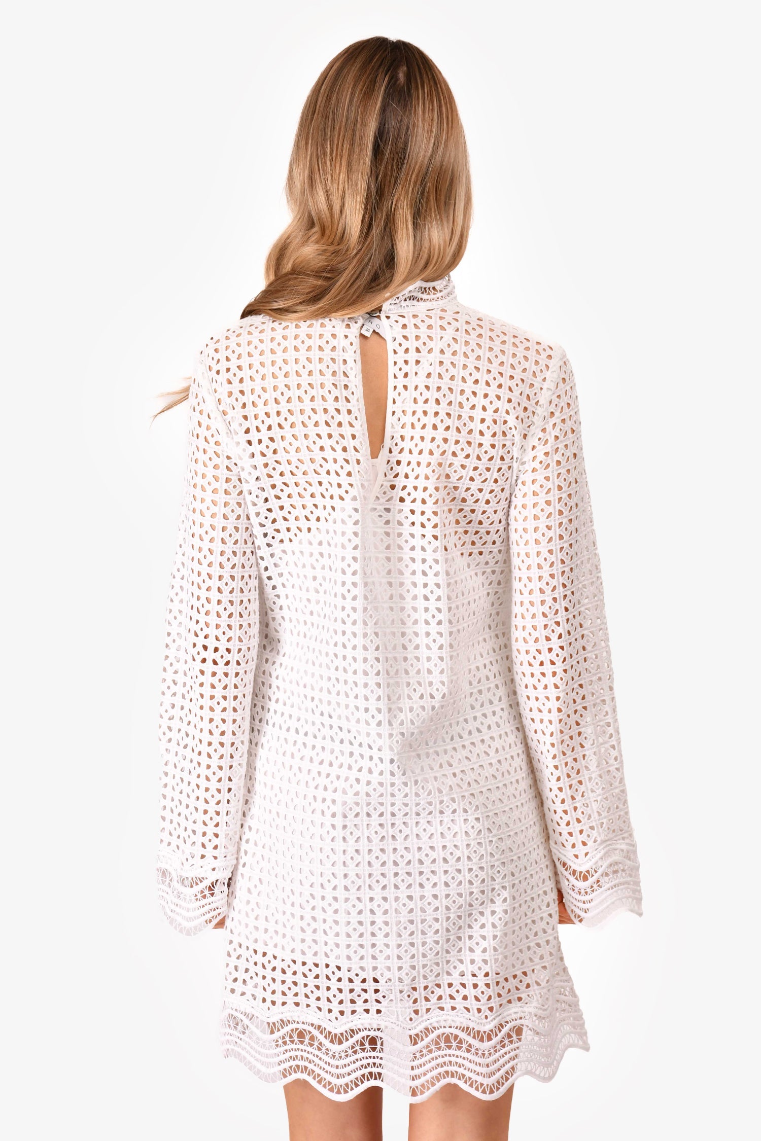 IRO White Crochet Long Sleeve Mini Dress with Slip Size 36