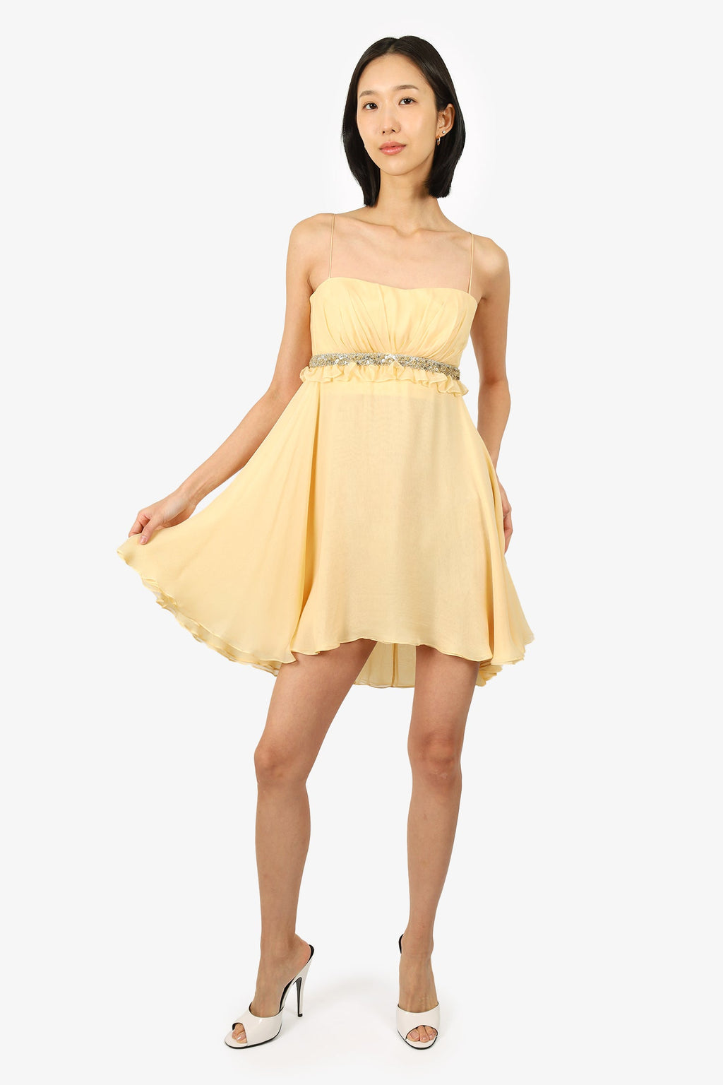 Dolce & Gabbana Yellow Silk Embellished Strappy Dress Size 40