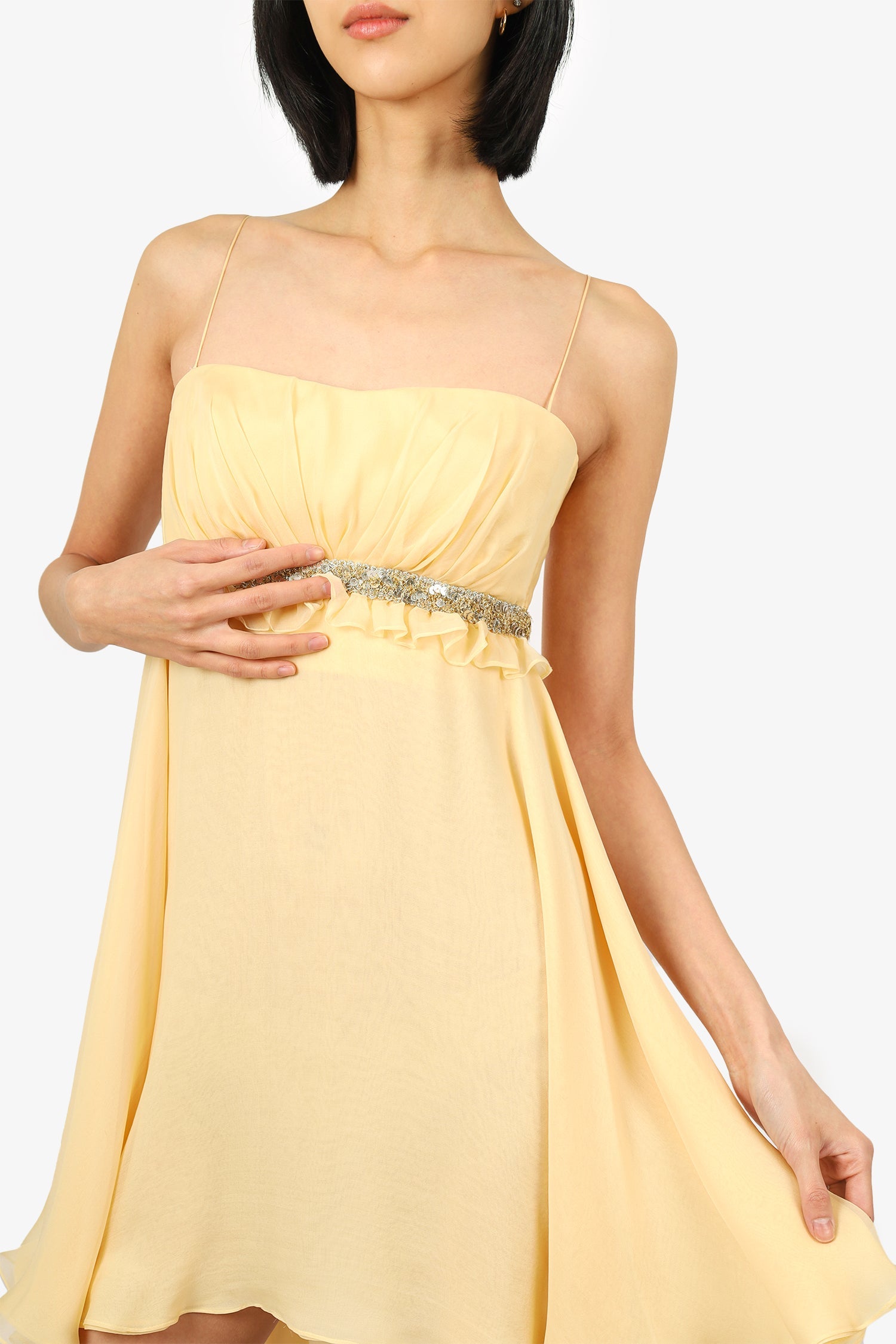 Dolce & Gabbana Yellow Silk Embellished Strappy Dress Size 40