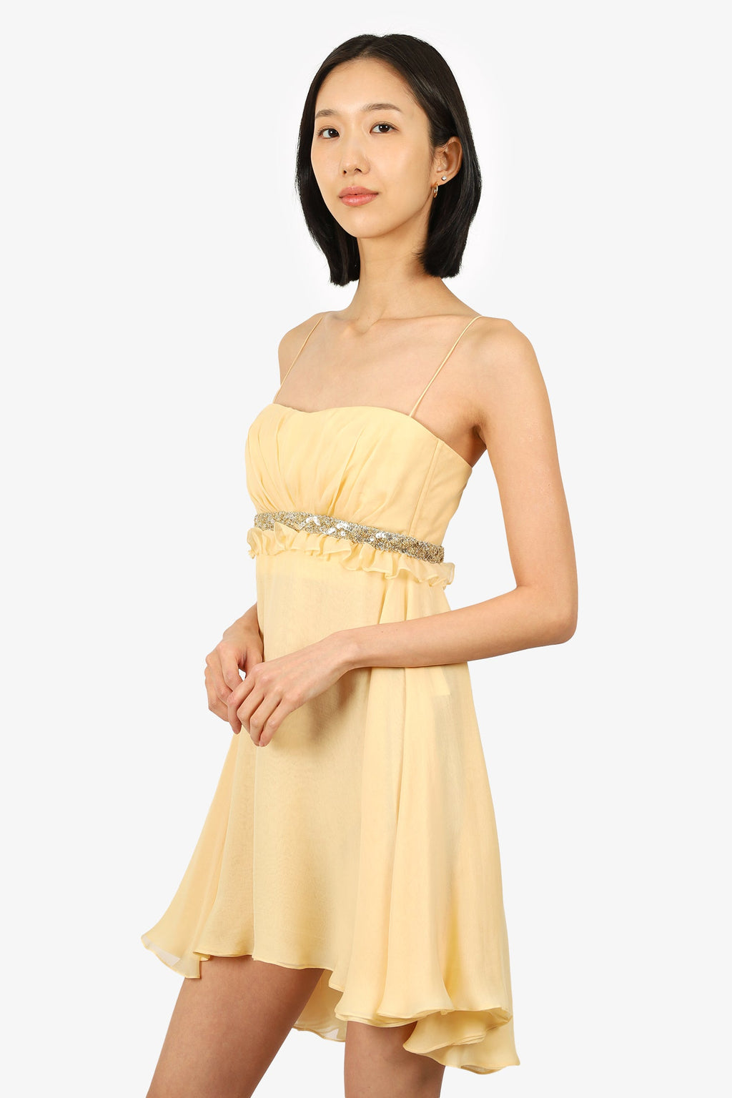 Dolce & Gabbana Yellow Silk Embellished Strappy Dress Size 40