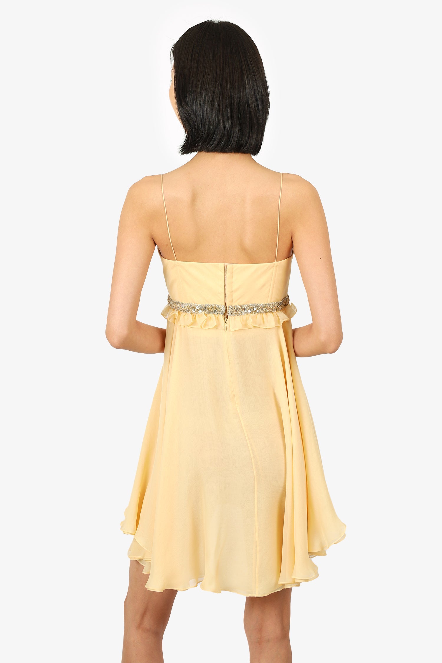 Dolce & Gabbana Yellow Silk Embellished Strappy Dress Size 40