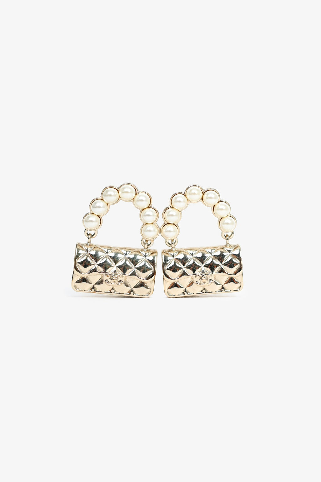Pre-Loved Chanel™ 2022 Champagne Gold Toned Flap Bag Earrings