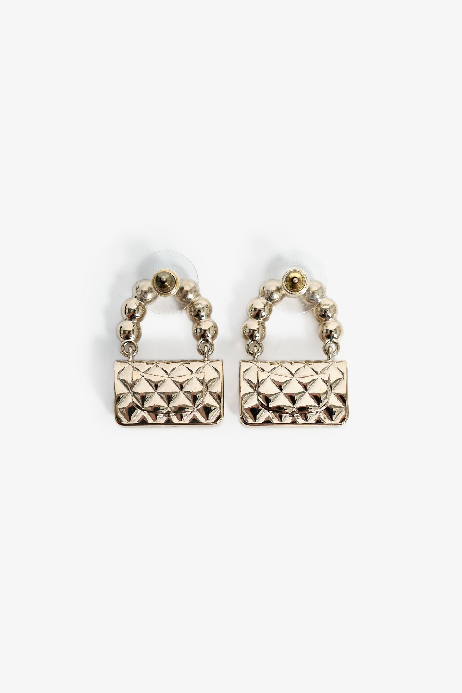 Pre-Loved Chanel™ 2022 Champagne Gold Toned Flap Bag Earrings