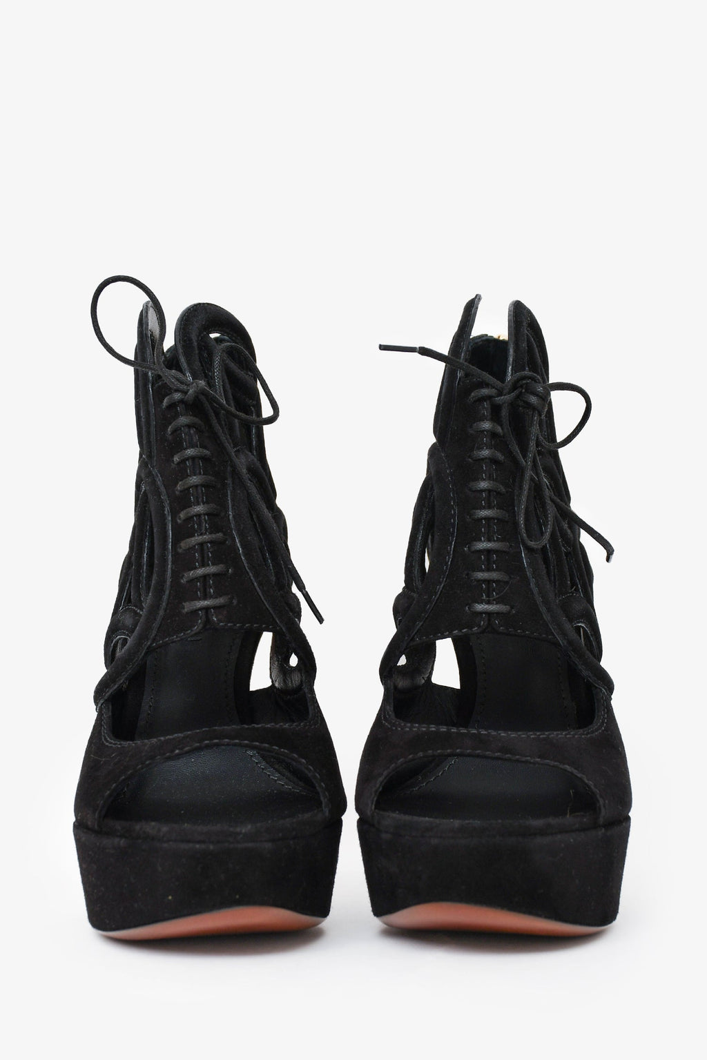 Louis Vuitton Black Suede Leather Cur Out Detail Peep Toe Heels Size 36.5