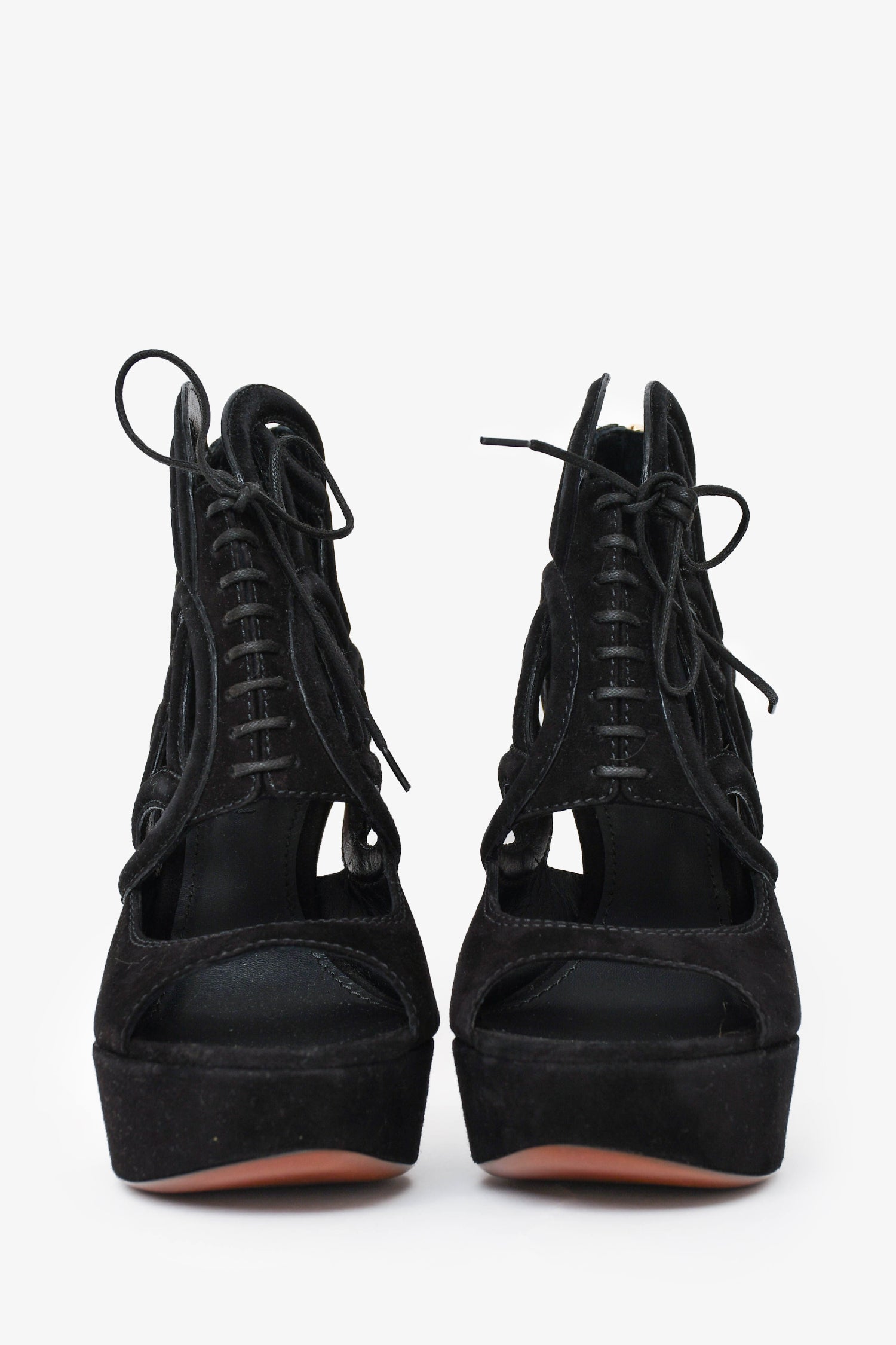 Louis Vuitton Black Suede Leather Cur Out Detail Peep Toe Heels Size 36.5