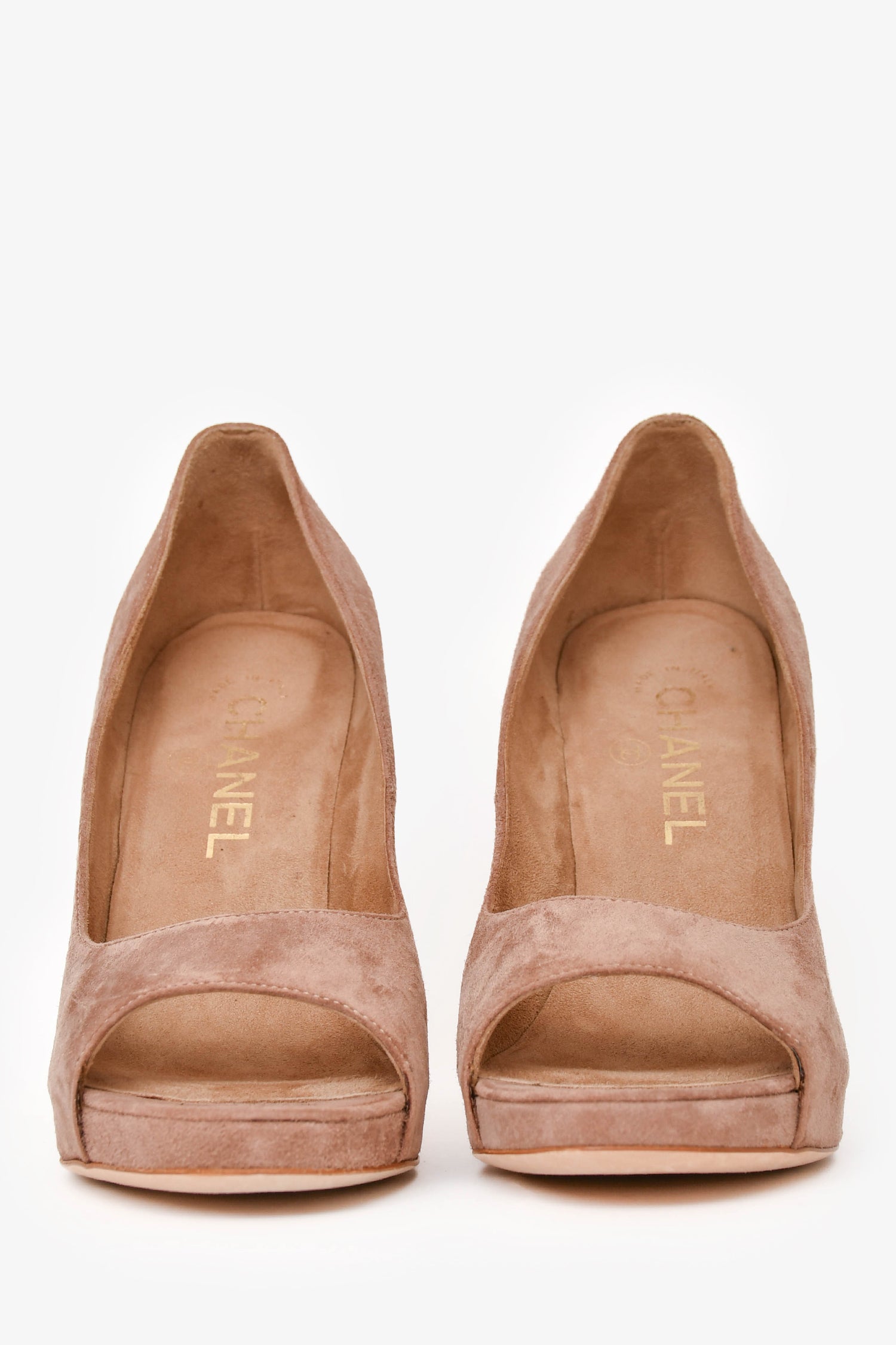 Pre-Loved Chanel™ Beige Suede Leather Peep Toes Heels Size 36.5