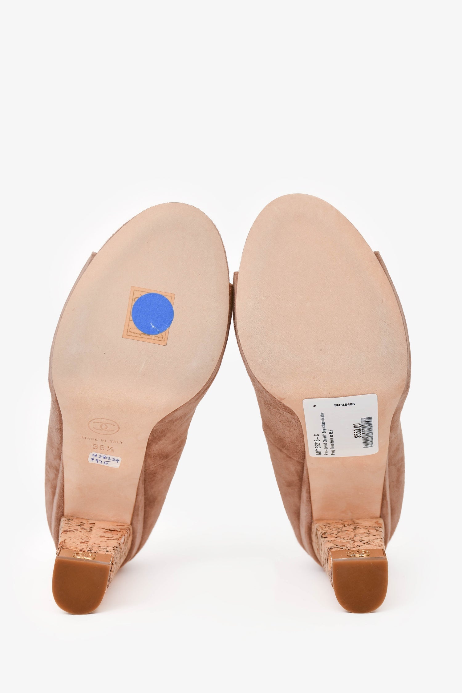 Pre-Loved Chanel™ Beige Suede Leather Peep Toes Heels Size 36.5