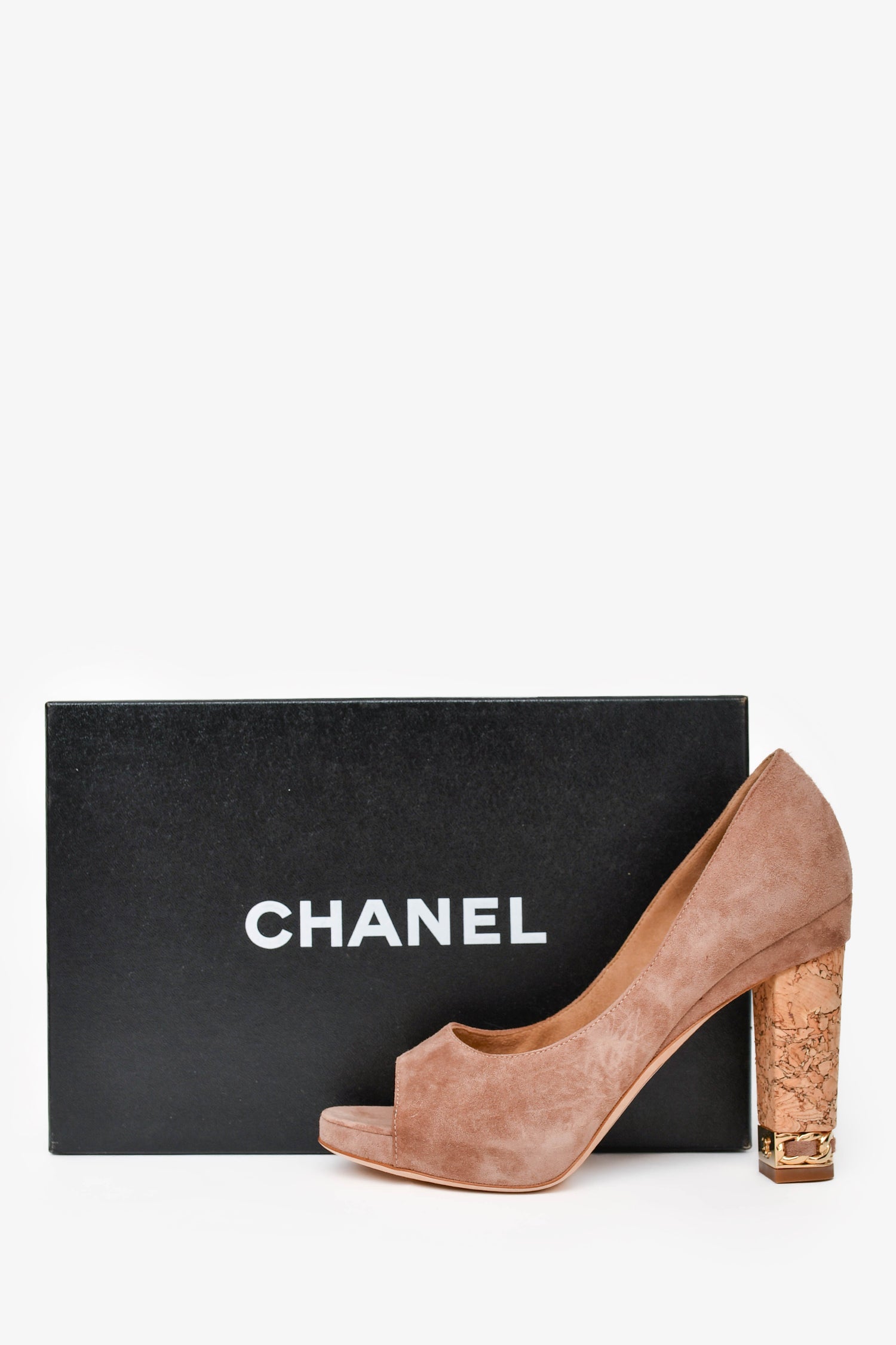 Pre-Loved Chanel™ Beige Suede Leather Peep Toes Heels Size 36.5