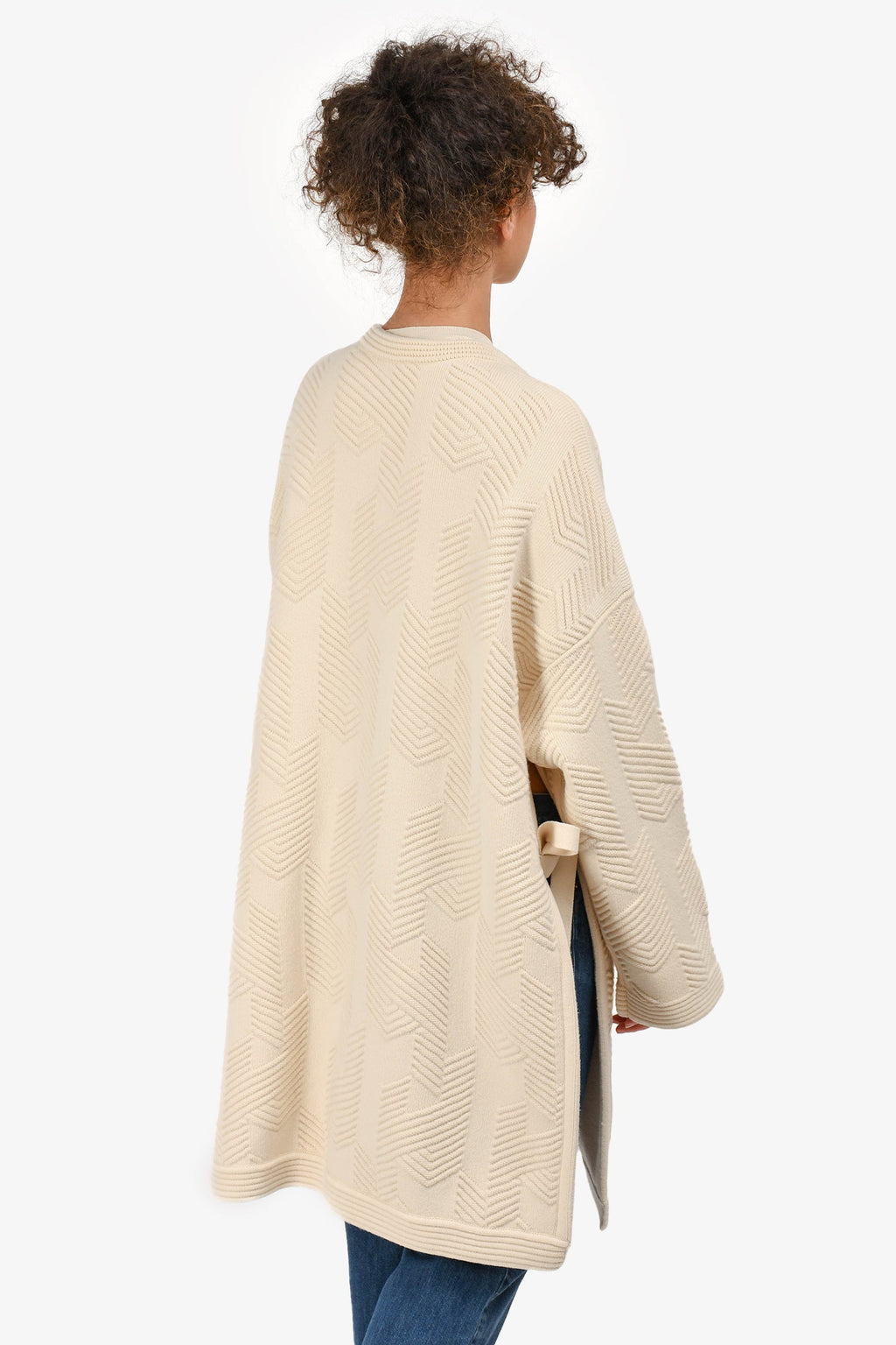 Hermès 2023 Cream Wool Knit Zip-Up Coat Size 34