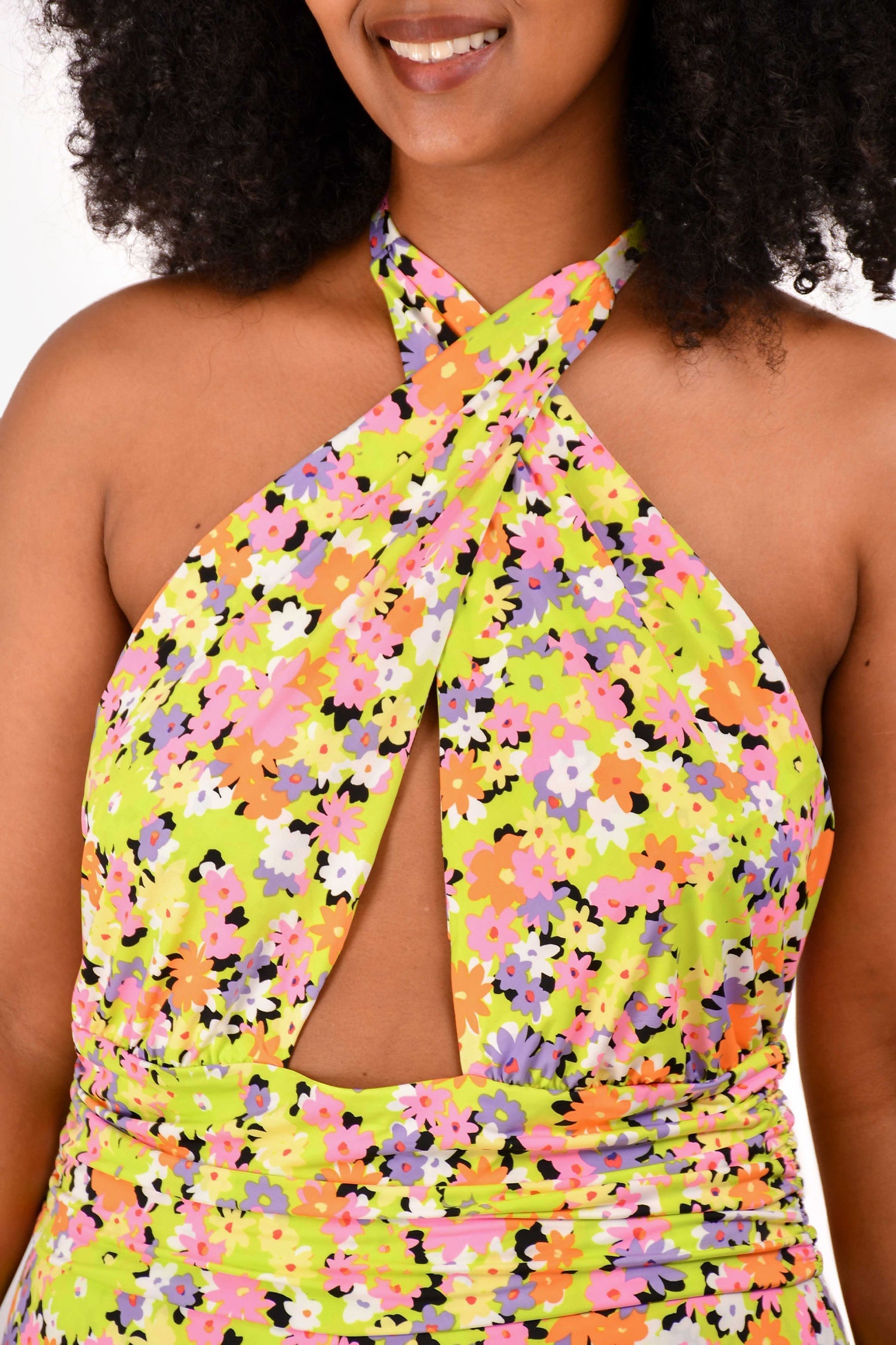 AFRM Yellow Pink Orange Floral Halterneck 'Pamela' Jumpsuit Size L