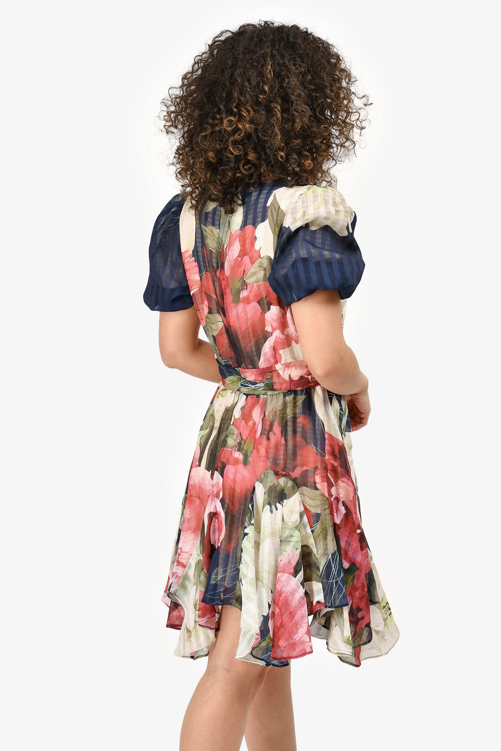 Elliatt Navy/White Floral Puff Sleeve 'Nevada' Dress Size M