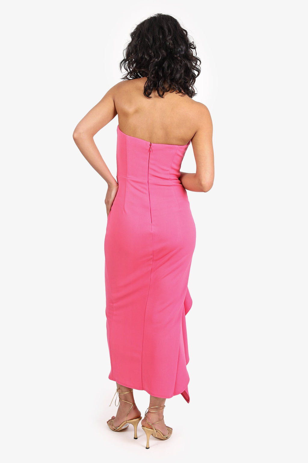 Katie May Pink Strapless Ruffled Slit Midi 'Rowan' Dress Size XS