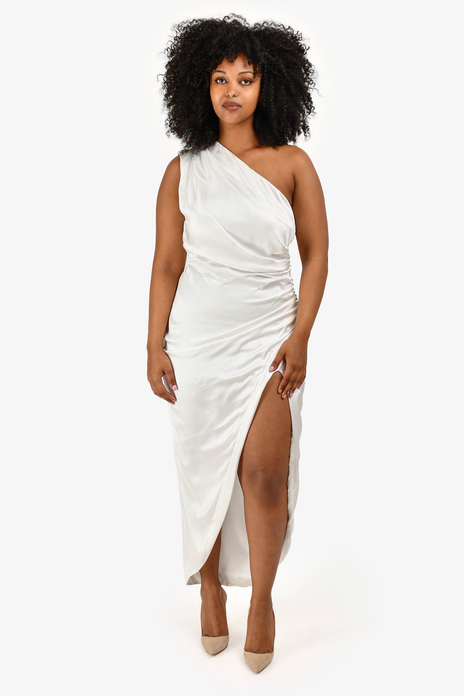 Elliatt White One Shoulder 'Cristina' Midi Dress Size L