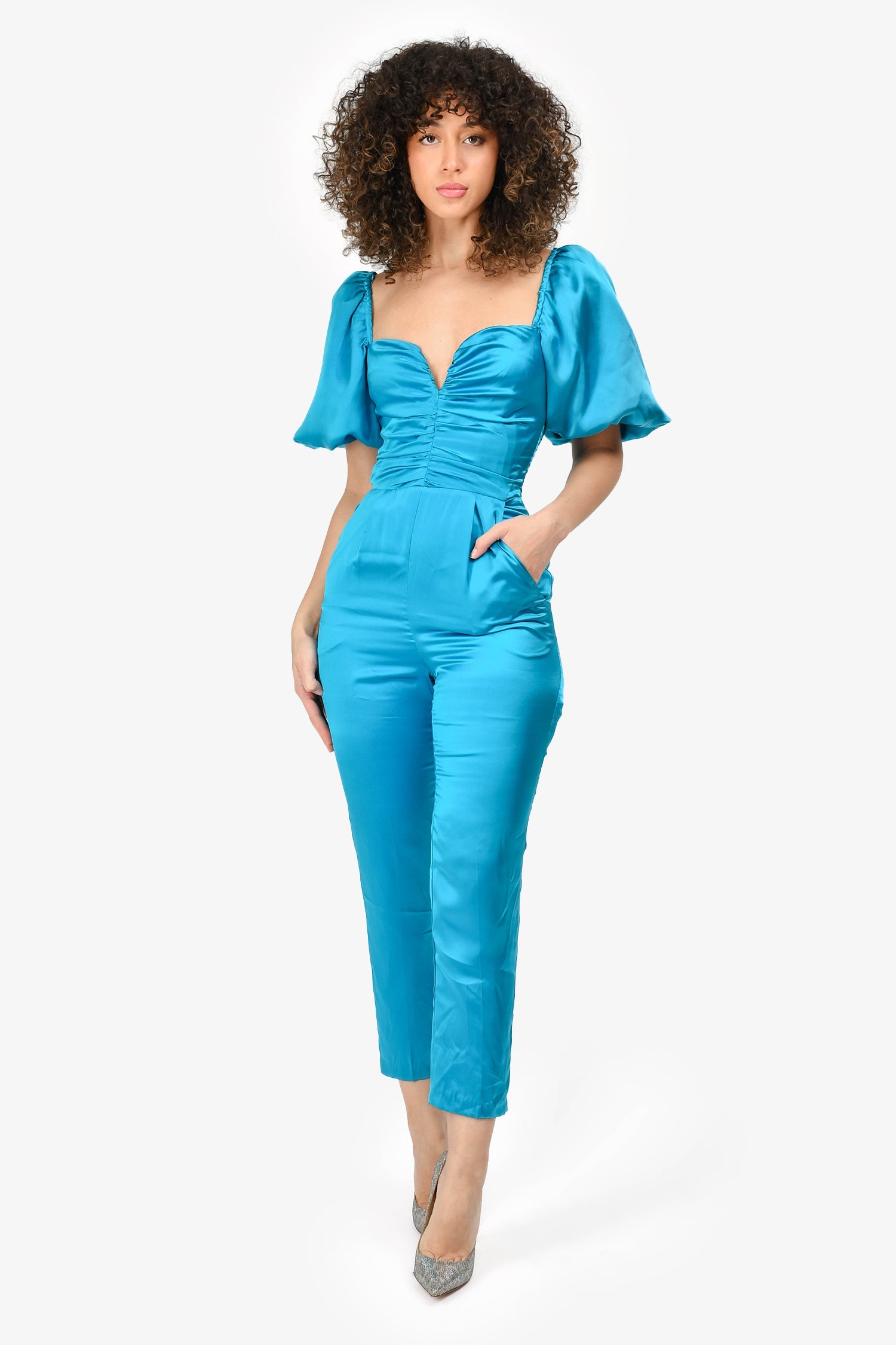 Amanda Uprichard Blue Puff Sleeve 'Santucci' Jumpsuit Size XS