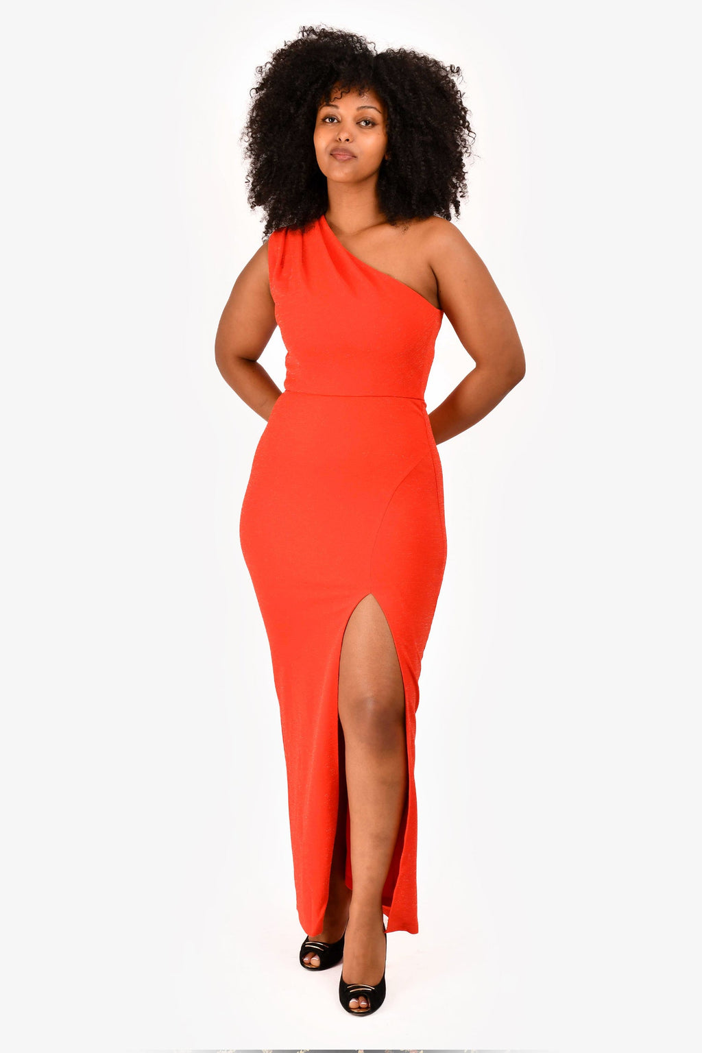 Black by Bariano Red One Shoulder 'Leticia' Maxi Dress with Slit Size M