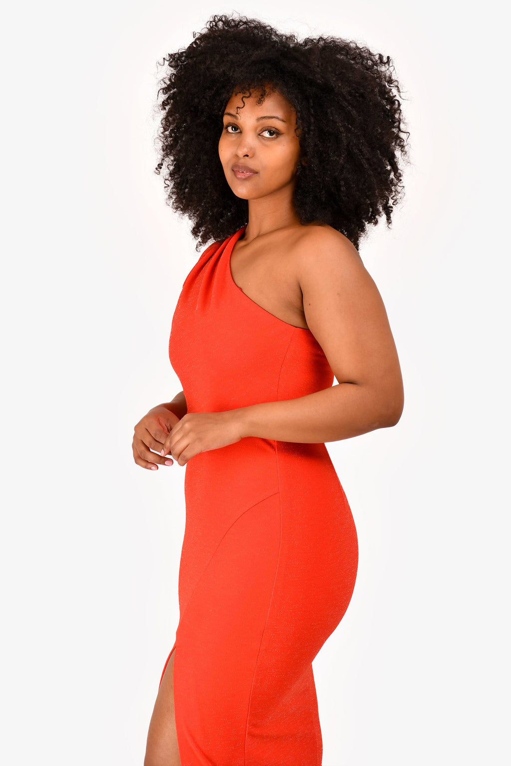 Black by Bariano Red One Shoulder 'Leticia' Maxi Dress with Slit Size M