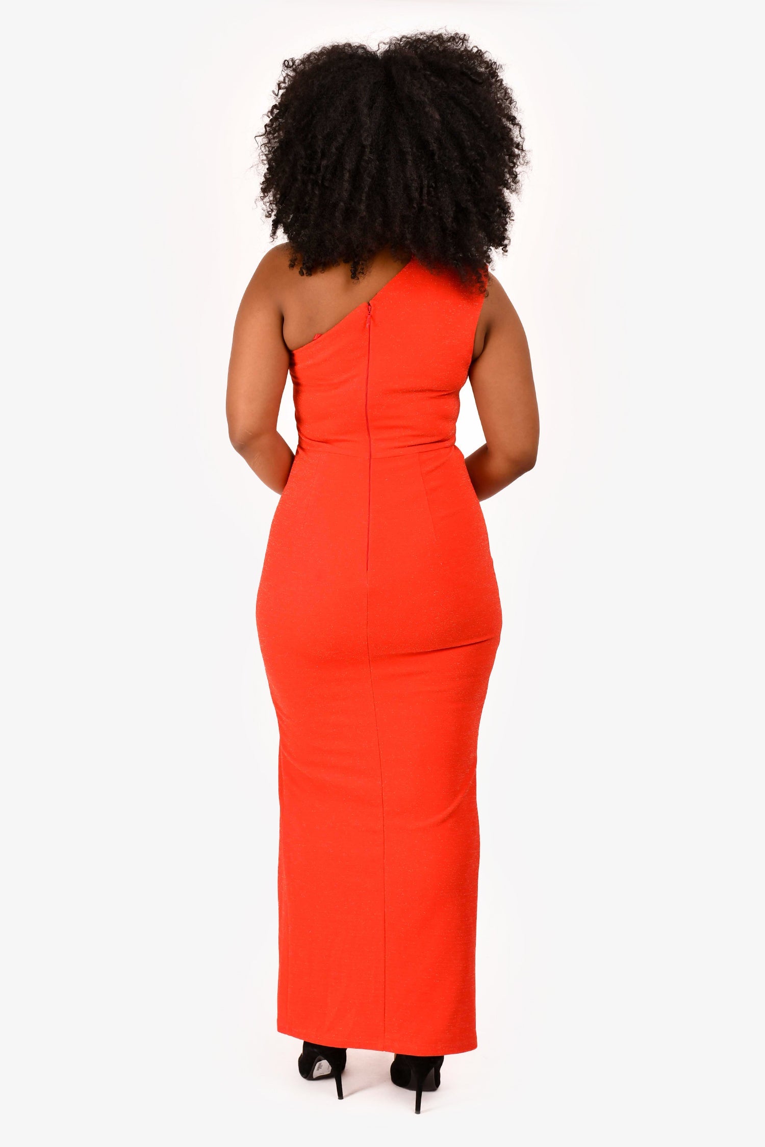 Black by Bariano Red One Shoulder 'Leticia' Maxi Dress with Slit Size M