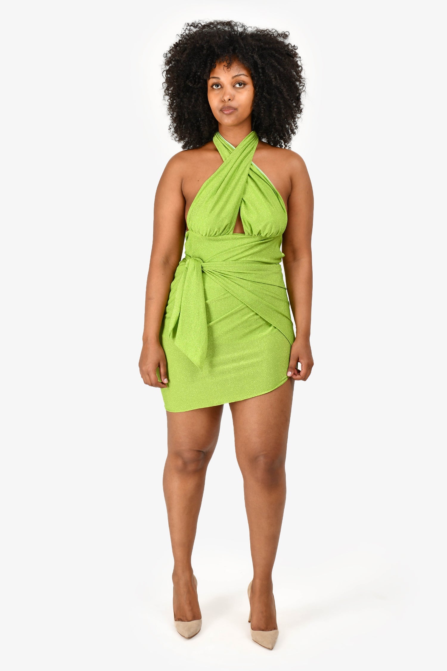 Baobab Green Glitted Wrap Around 'Sierra' Mini Dress Size L
