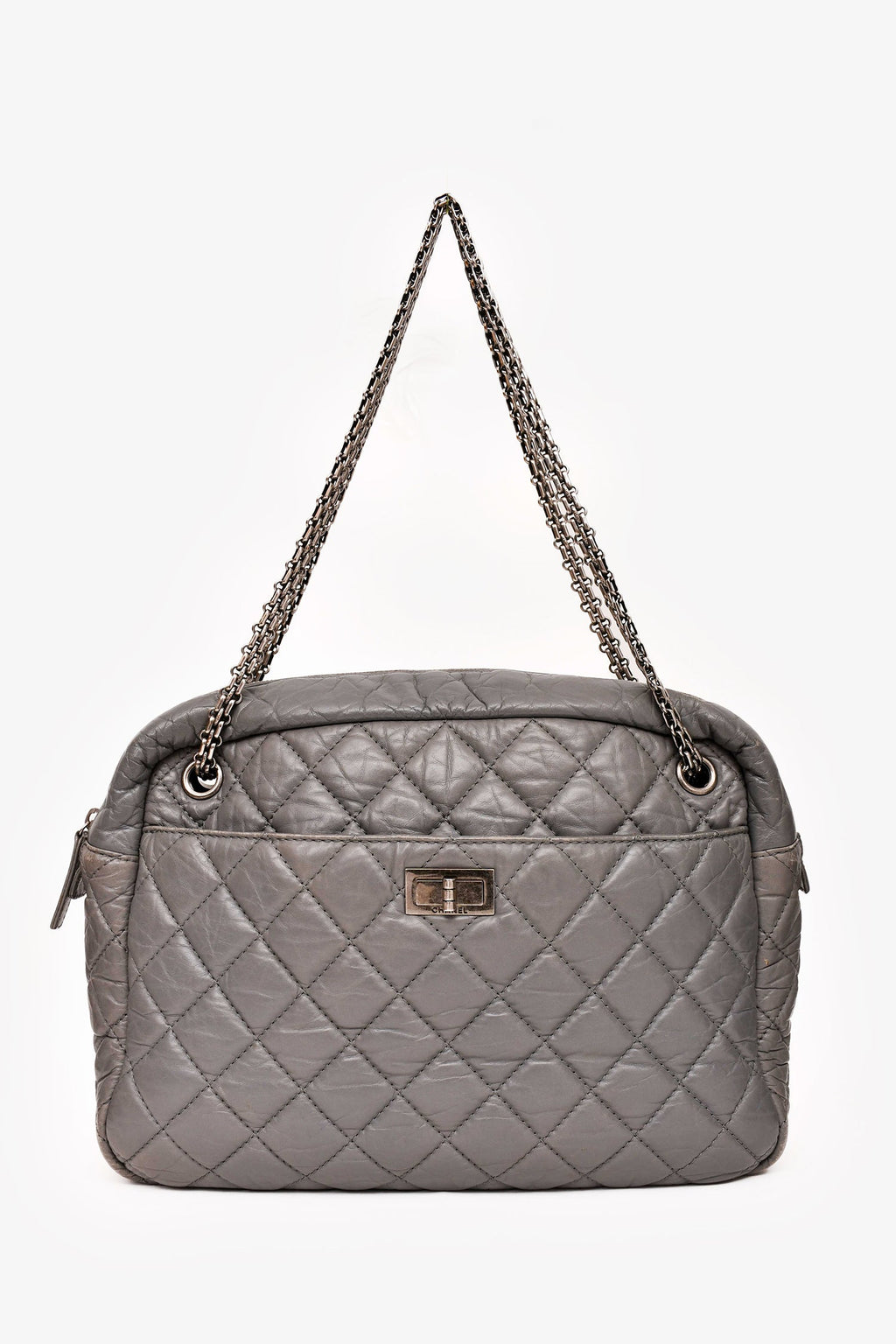 Pre-Loved Chanel™ 2008-2009 Grey Crackled Leather Quilted Reissue Camera Bag