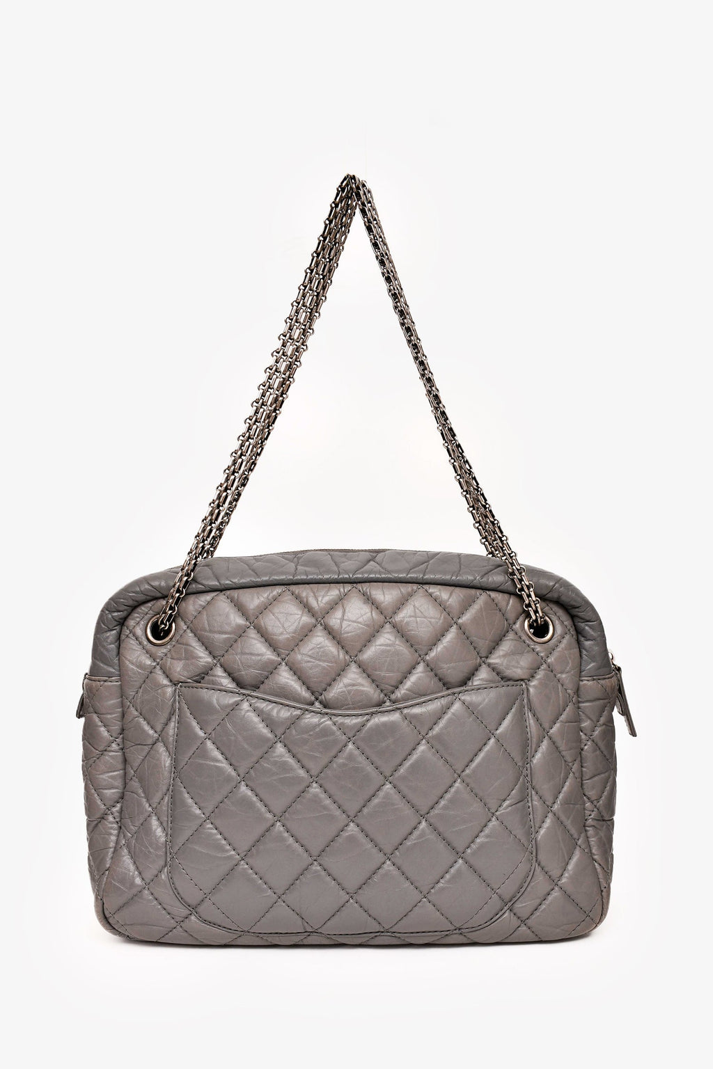 Pre-Loved Chanel™ 2008-2009 Grey Crackled Leather Quilted Reissue Camera Bag