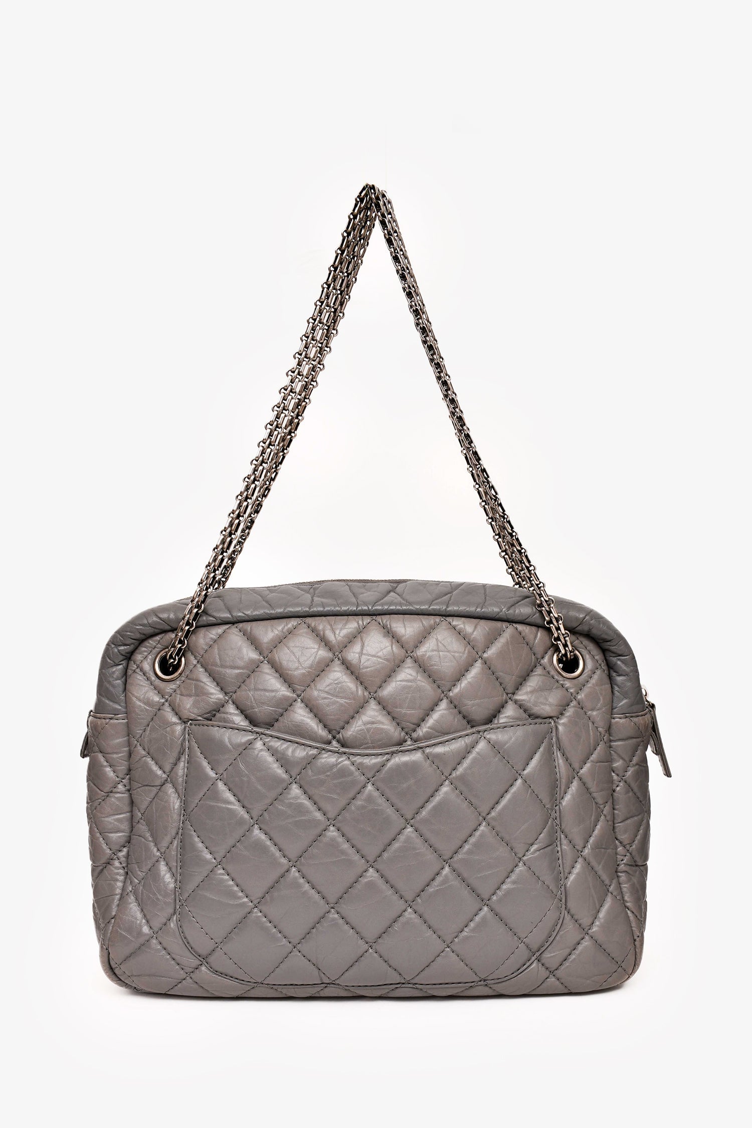 Pre-Loved Chanel™ 2008-2009 Grey Crackled Leather Quilted Reissue Camera Bag