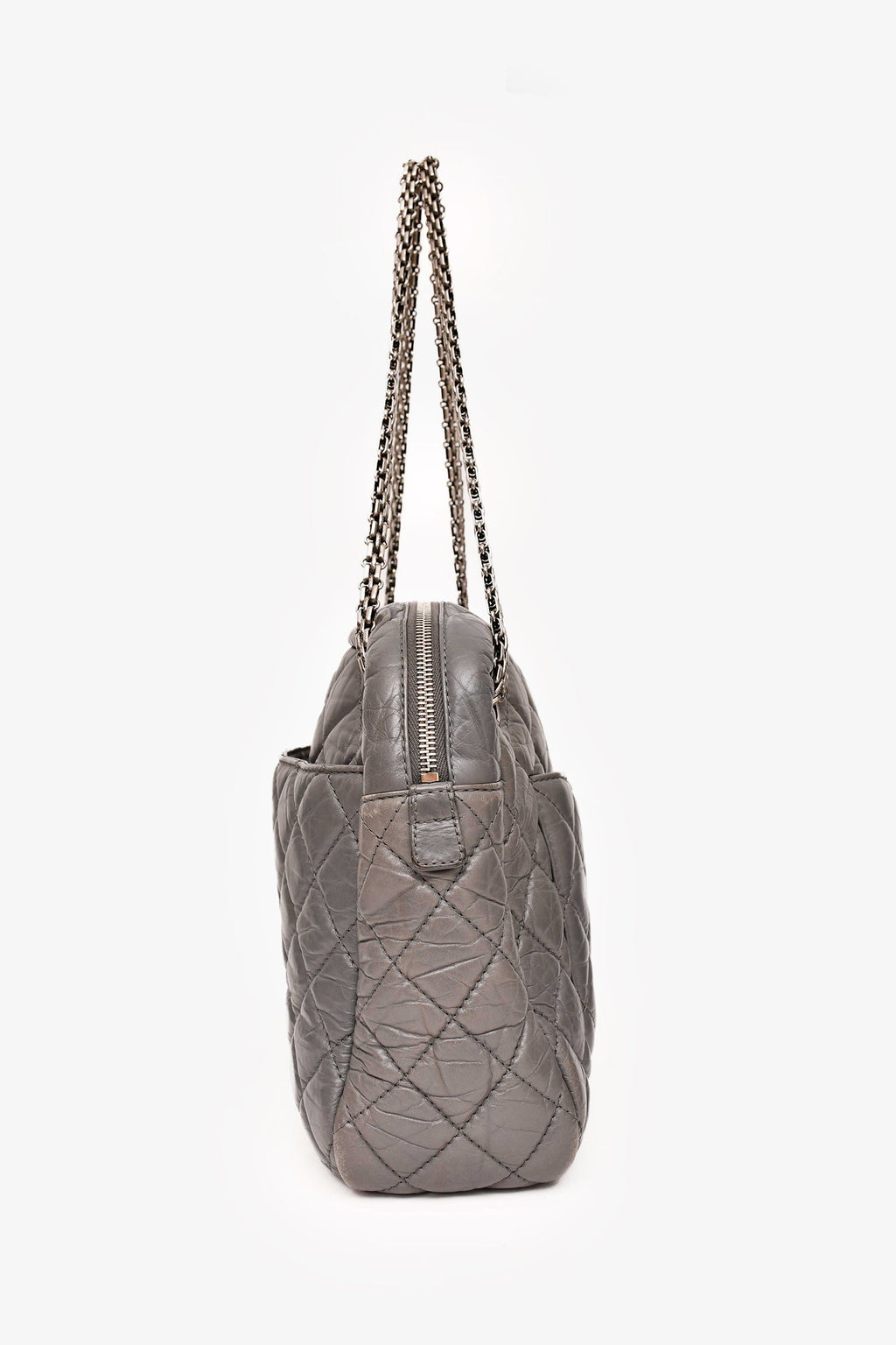 Pre-Loved Chanel™ 2008-2009 Grey Crackled Leather Quilted Reissue Camera Bag