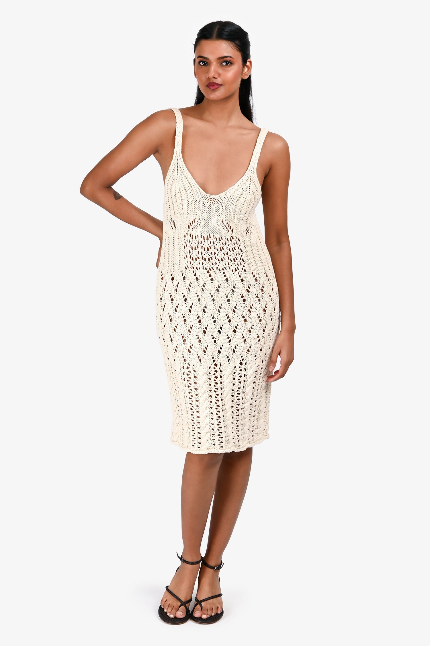 Acne Studios Cream Cotton Open Knit Mini Dress Size XS