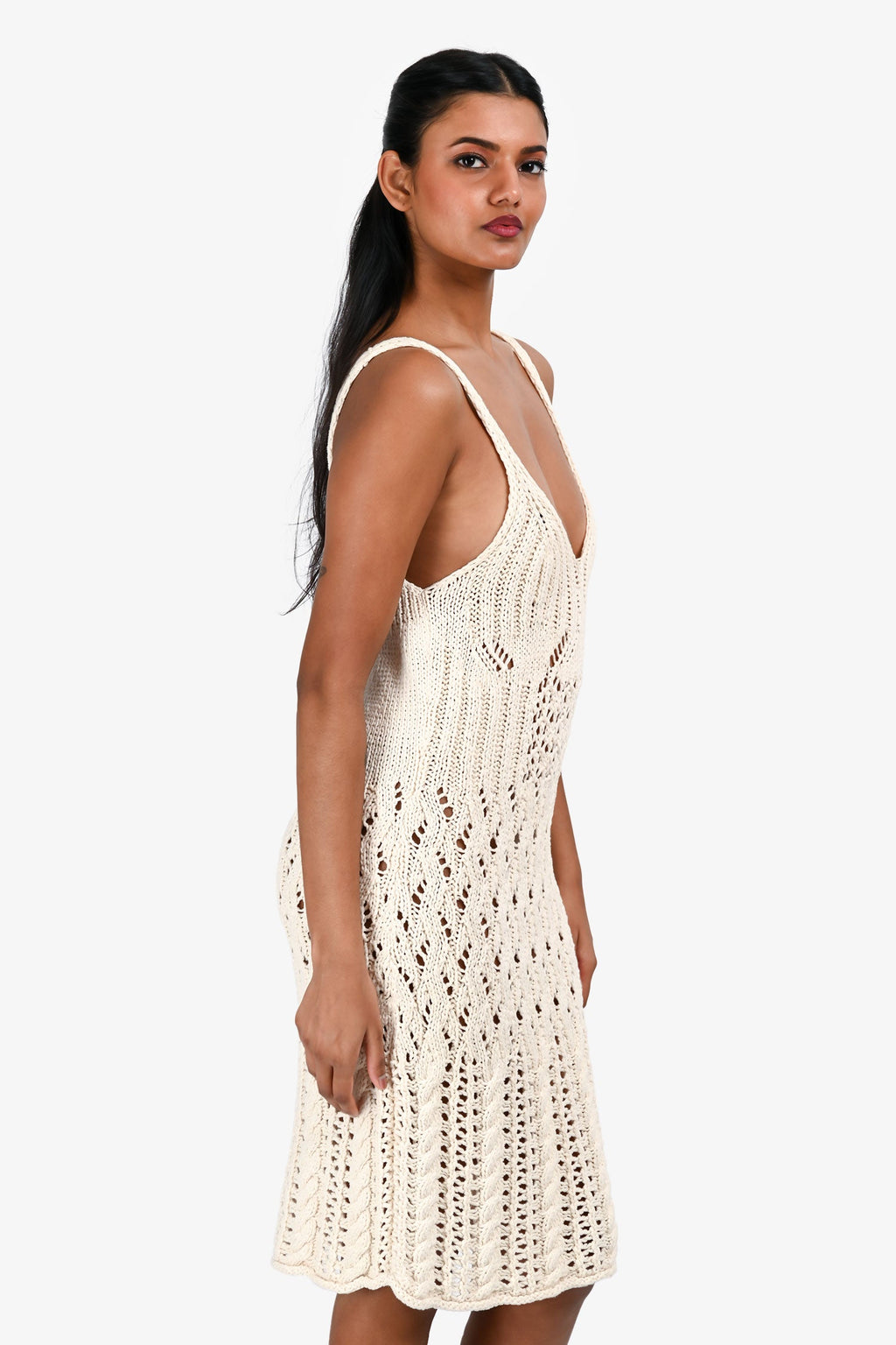 Acne Studios Cream Cotton Open Knit Mini Dress Size XS