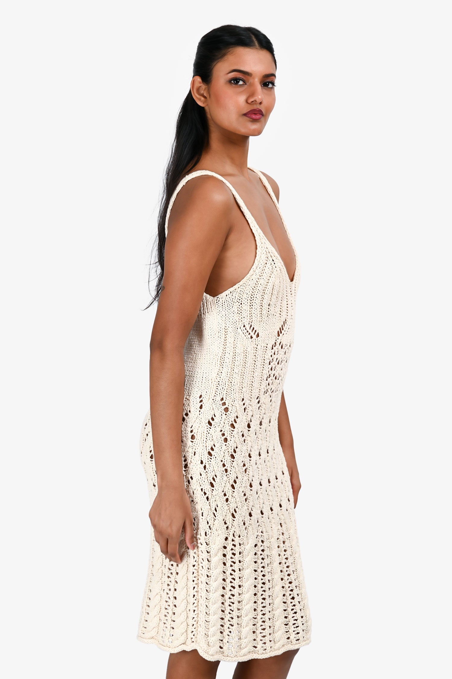 Acne Studios Cream Cotton Open Knit Mini Dress Size XS