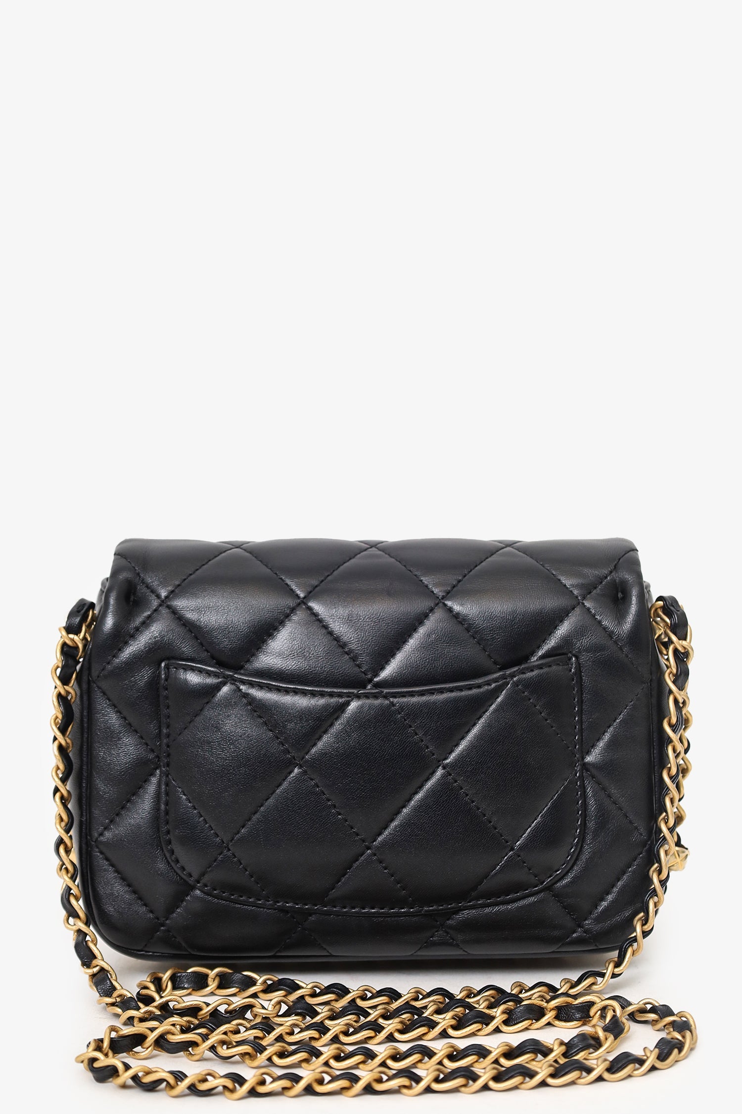 Pre-Loved Chanel™ 2023 Black Quilted Lambskin Chain Around Mini Square Flap Bag