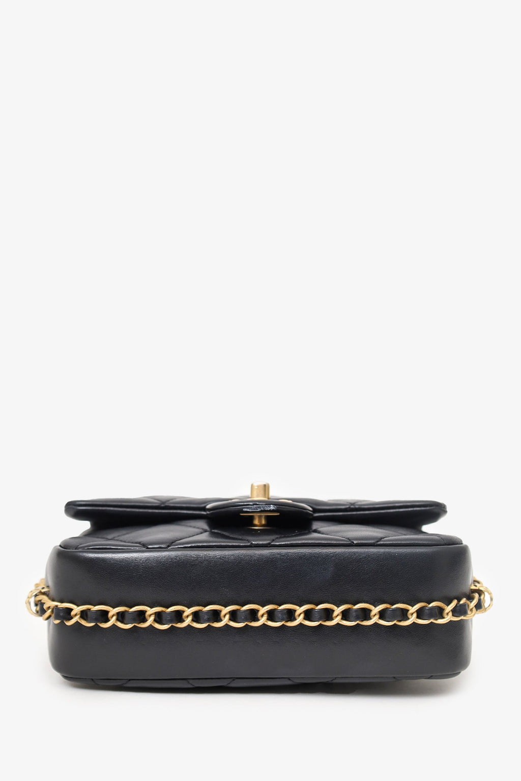 Pre-Loved Chanel™ 2023 Black Quilted Lambskin Chain Around Mini Square Flap Bag