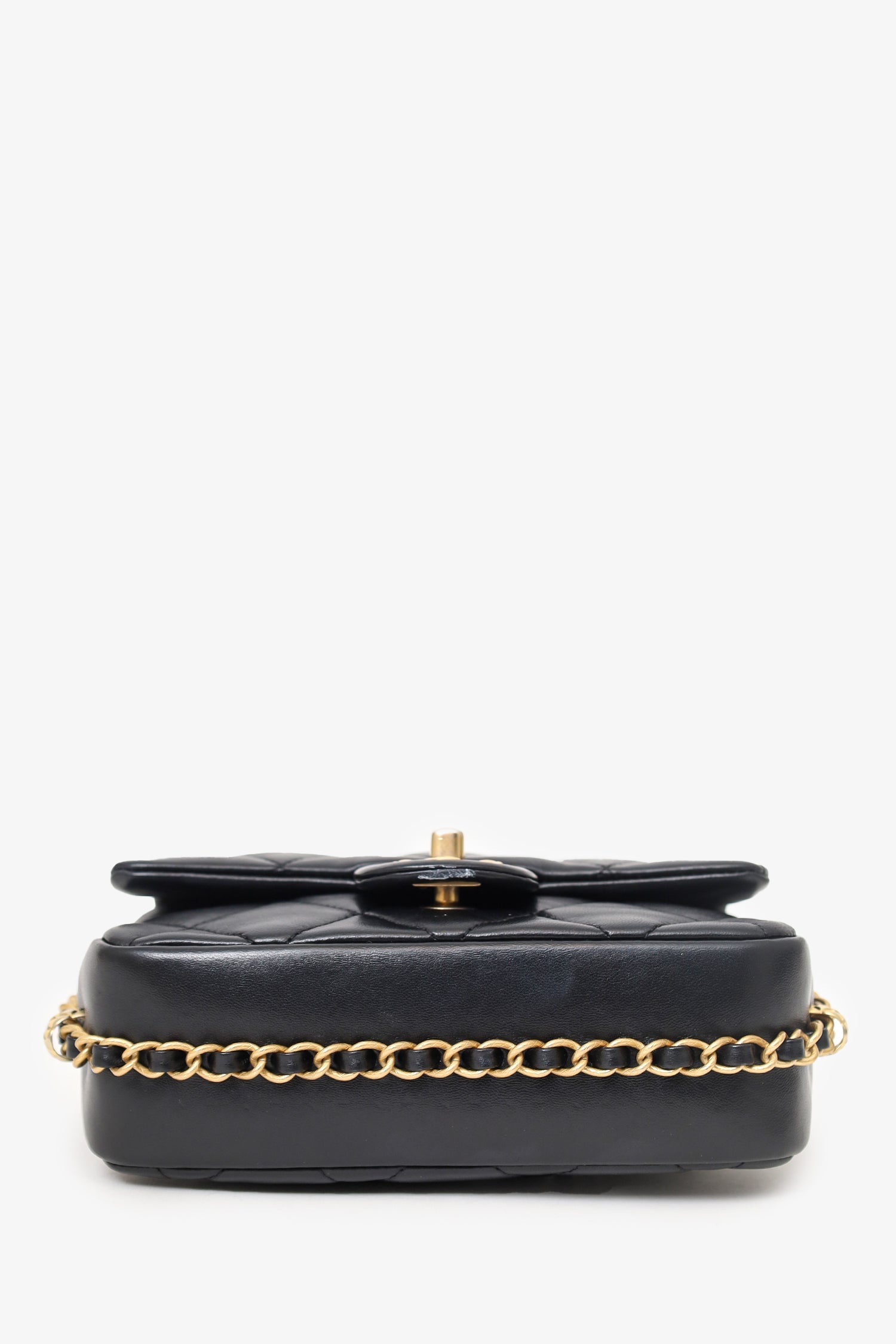 Pre-Loved Chanel™ 2023 Black Quilted Lambskin Chain Around Mini Square Flap Bag