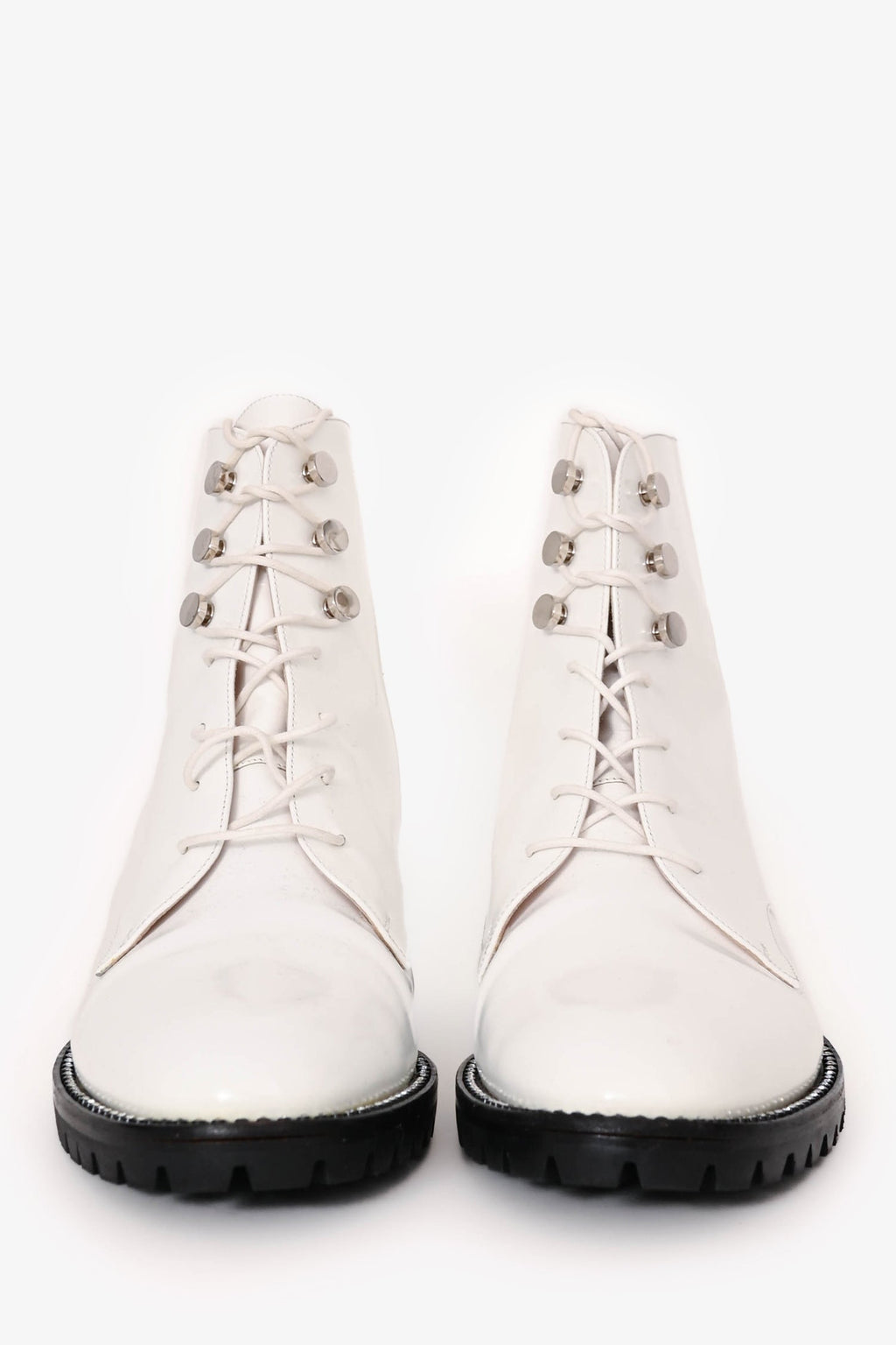 Christian Dior White Leather Crystal-Trimmed CD Combat Boots Size 37