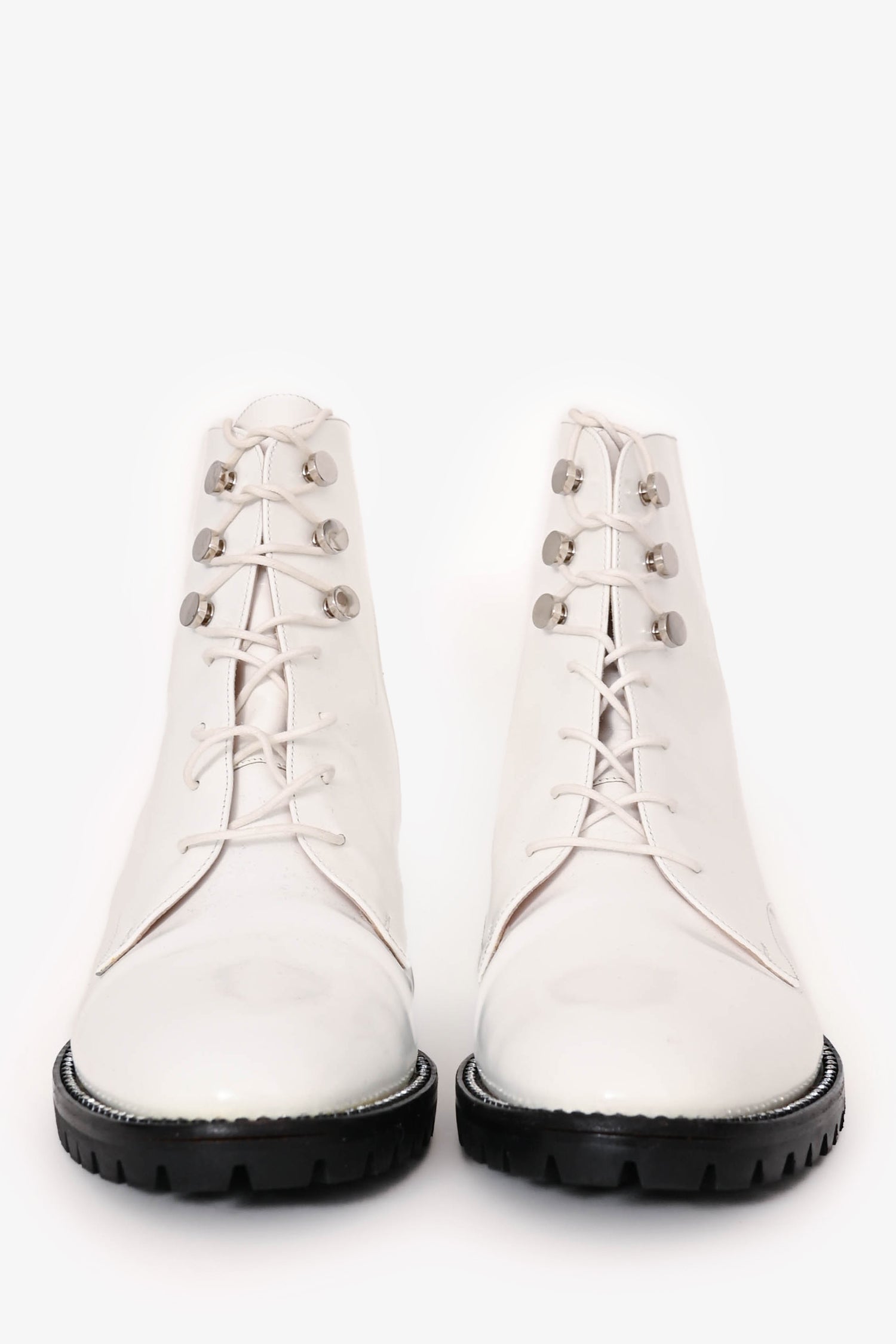 Christian Dior White Leather Crystal-Trimmed CD Combat Boots Size 37