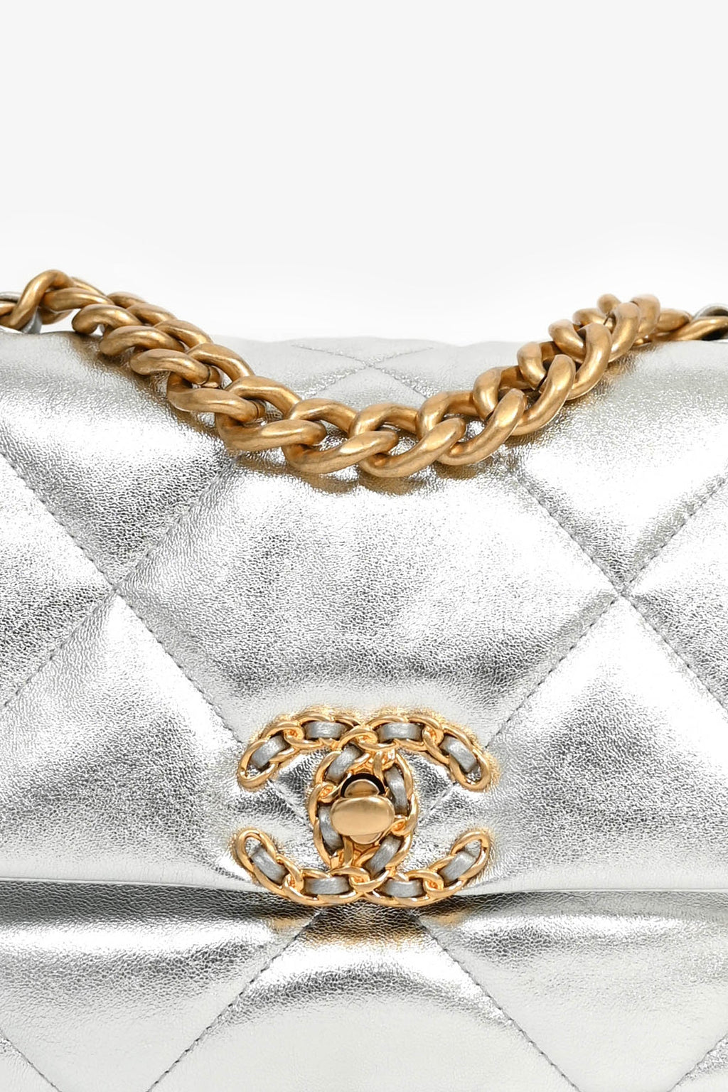 Pre-Loved Chanel™ 2020 Silver Lambskin Medium 19 Flap Bag