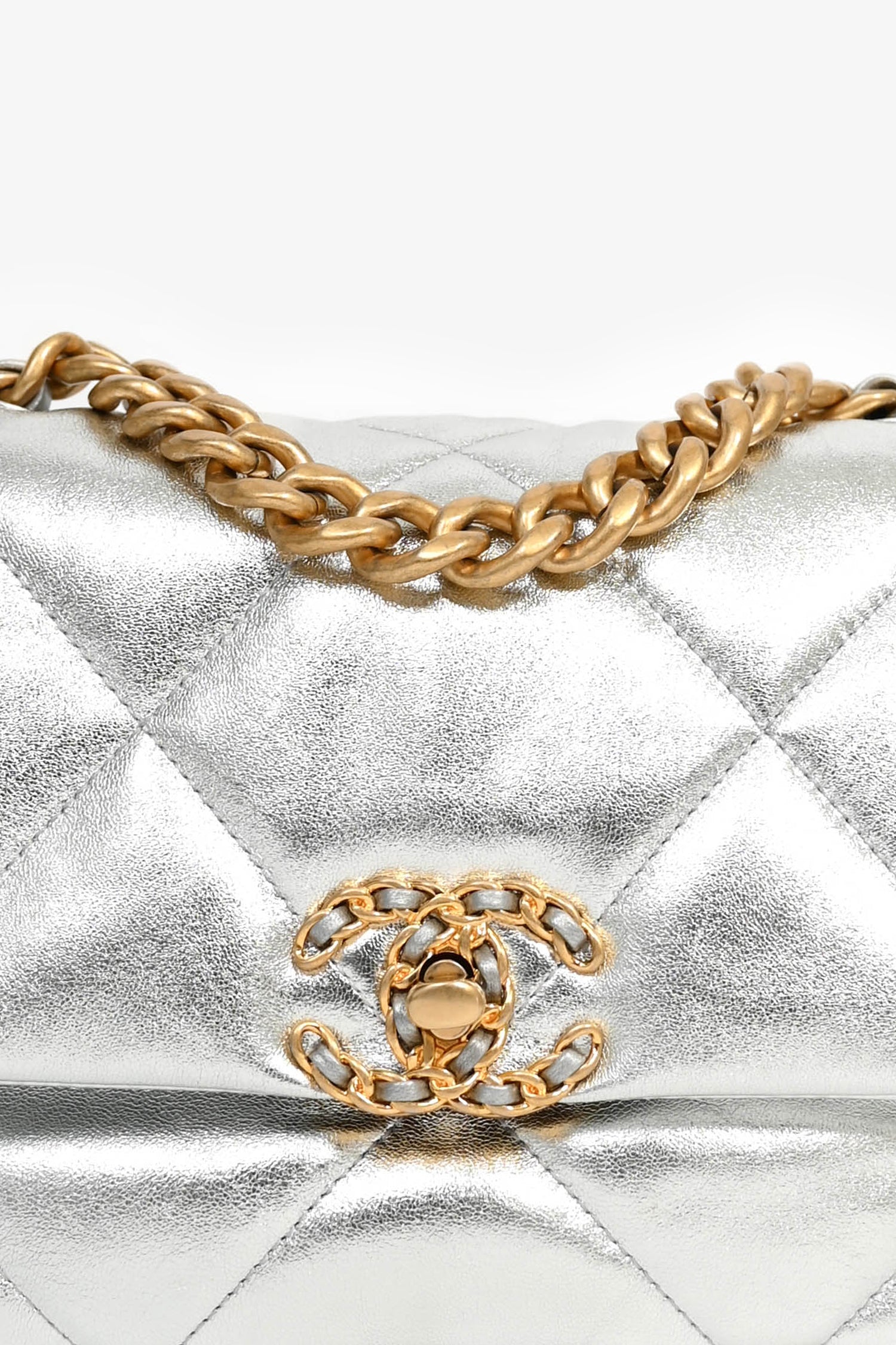 Pre-Loved Chanel™ 2020 Silver Lambskin Medium 19 Flap Bag