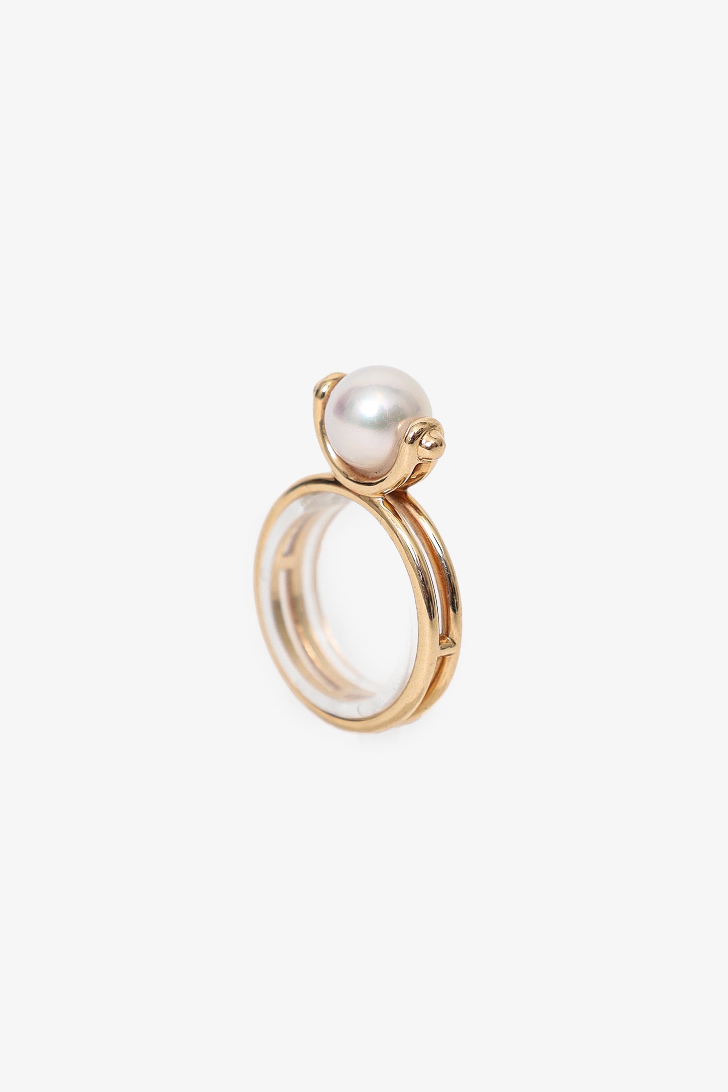 Hermés 18K Rose Gold Pearl 'Chandra' Ring Small Model