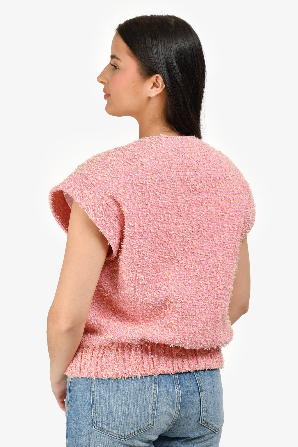 Pre-Loved Chanel™ Short Sleeve Runway 2021 Pink Fantasy Tweed Vest Size 38