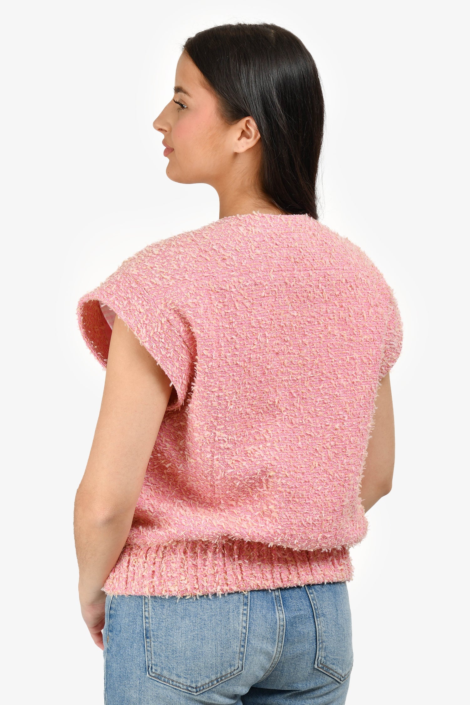 Pre-Loved Chanel™ Short Sleeve Runway 2021 Pink Fantasy Tweed Vest Size 38