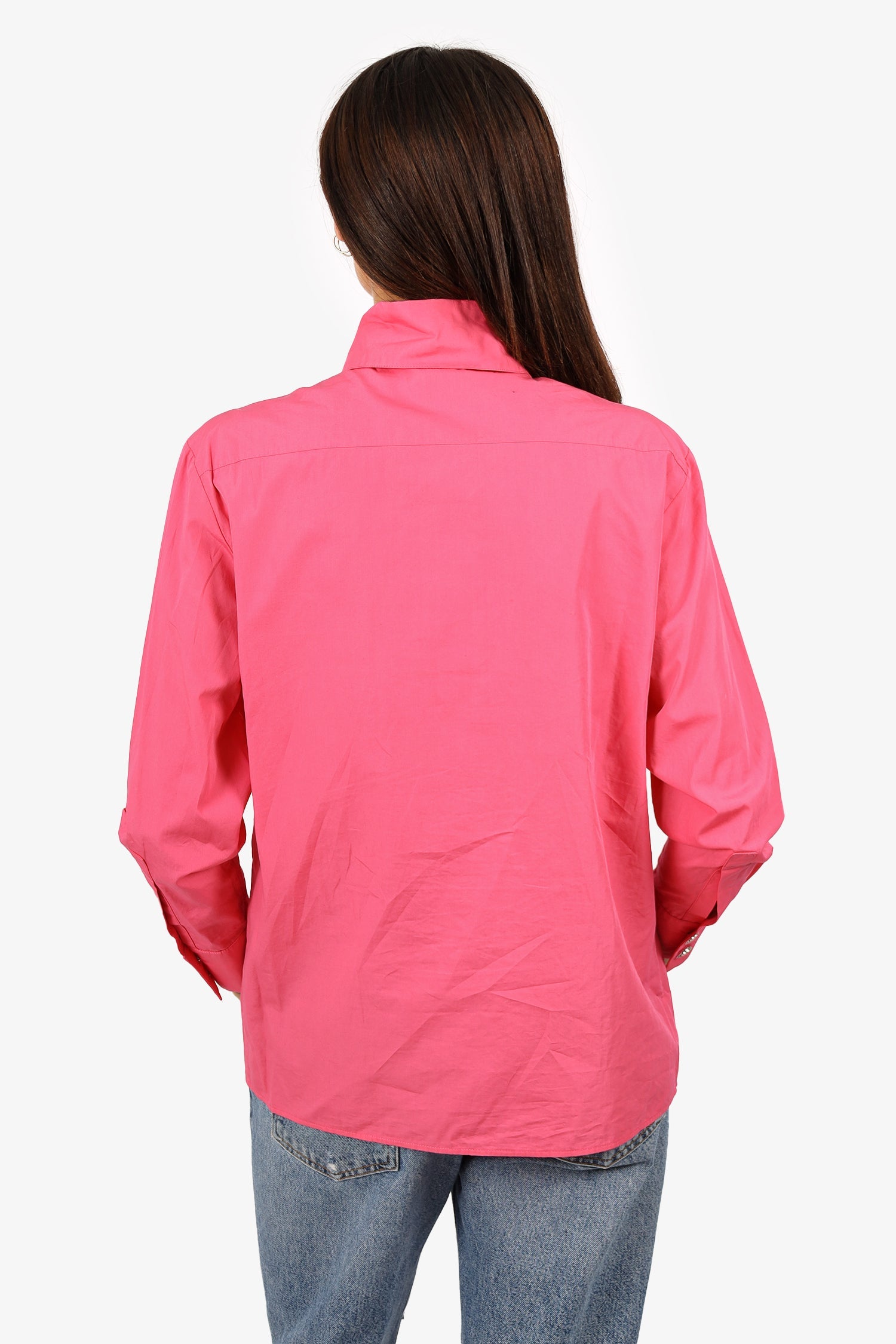 Pre-Loved Chanel™ 21C Pink CC Crystal Button Long Sleeve Shirt Size 36