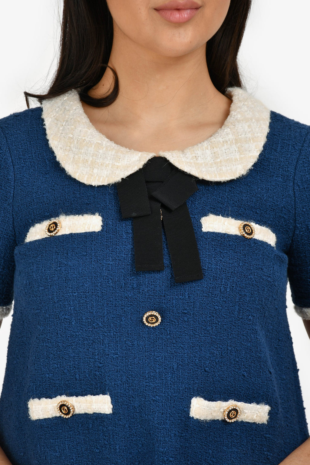 Gucci Blue Cotton Knit Peter Pan Collared Dress Size 36