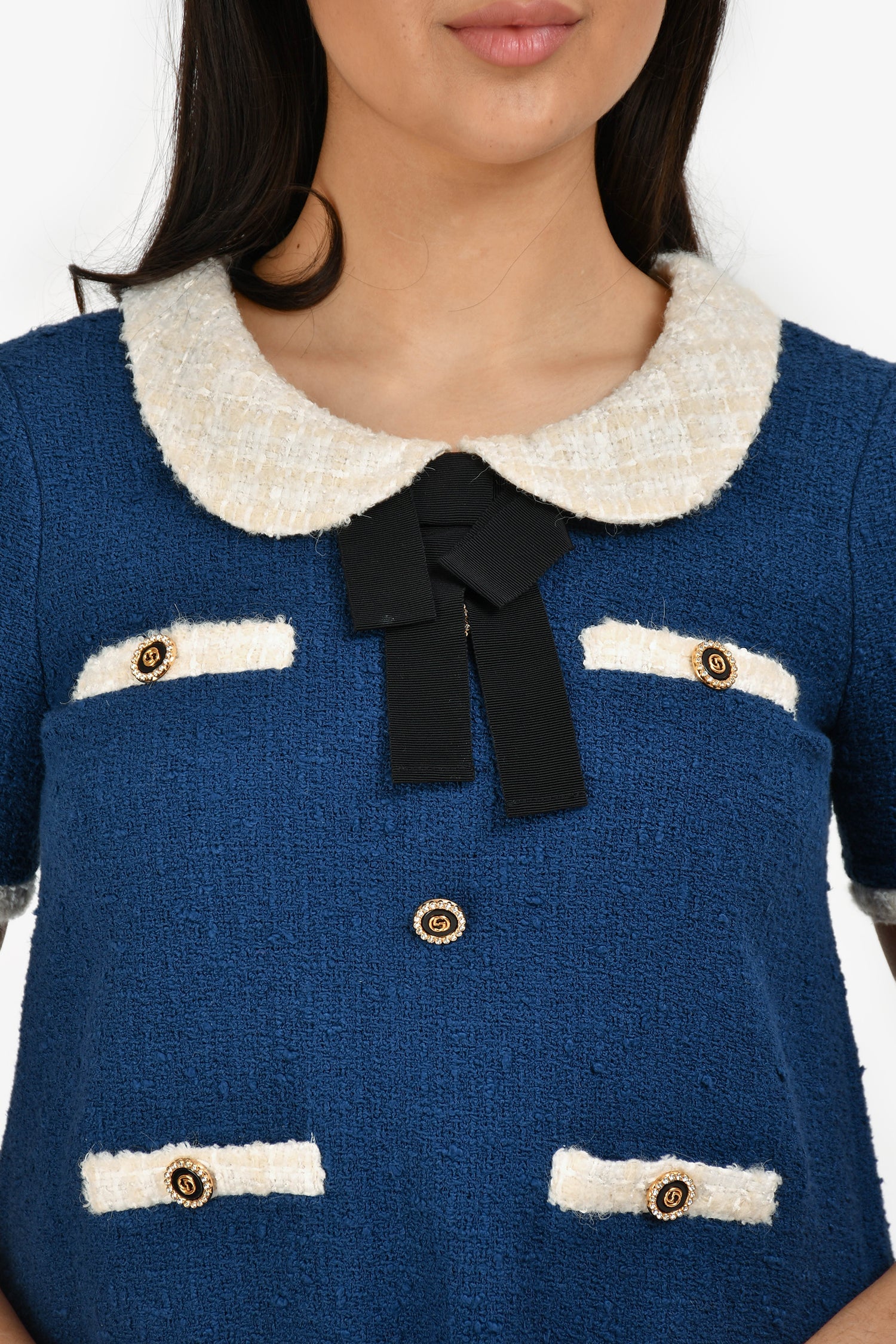 Gucci Blue Cotton Knit Peter Pan Collared Dress Size 36