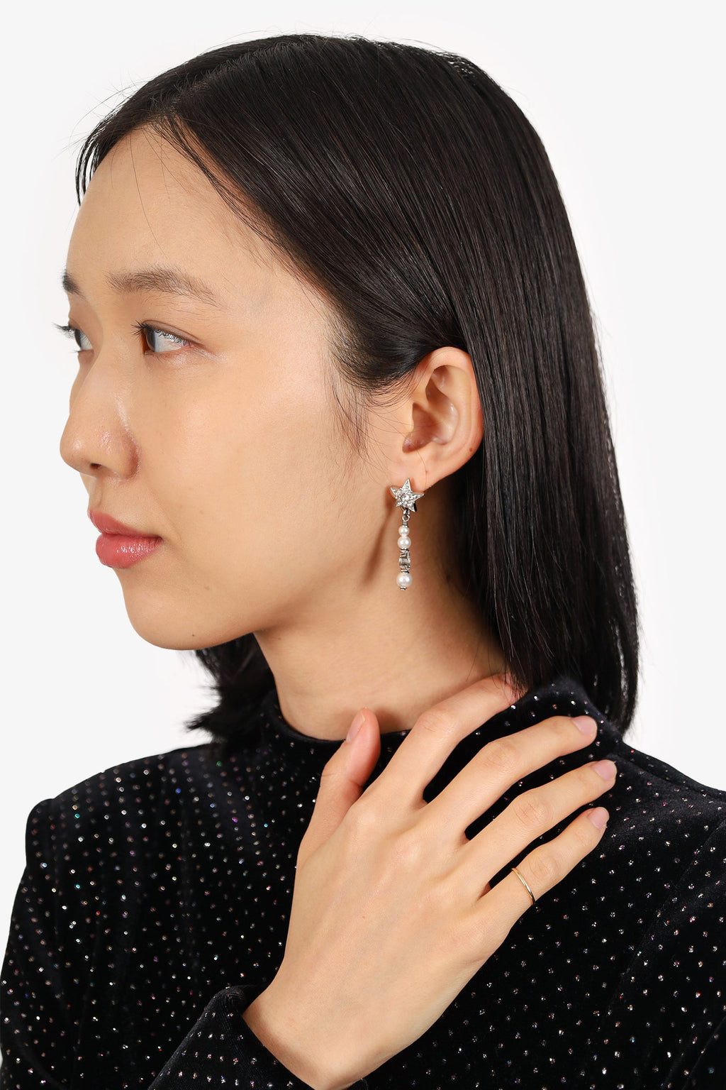 Pre-Loved Chanel™ 2020 Silver Tone Faux Pearl & Strass CC Star Drop Earrings